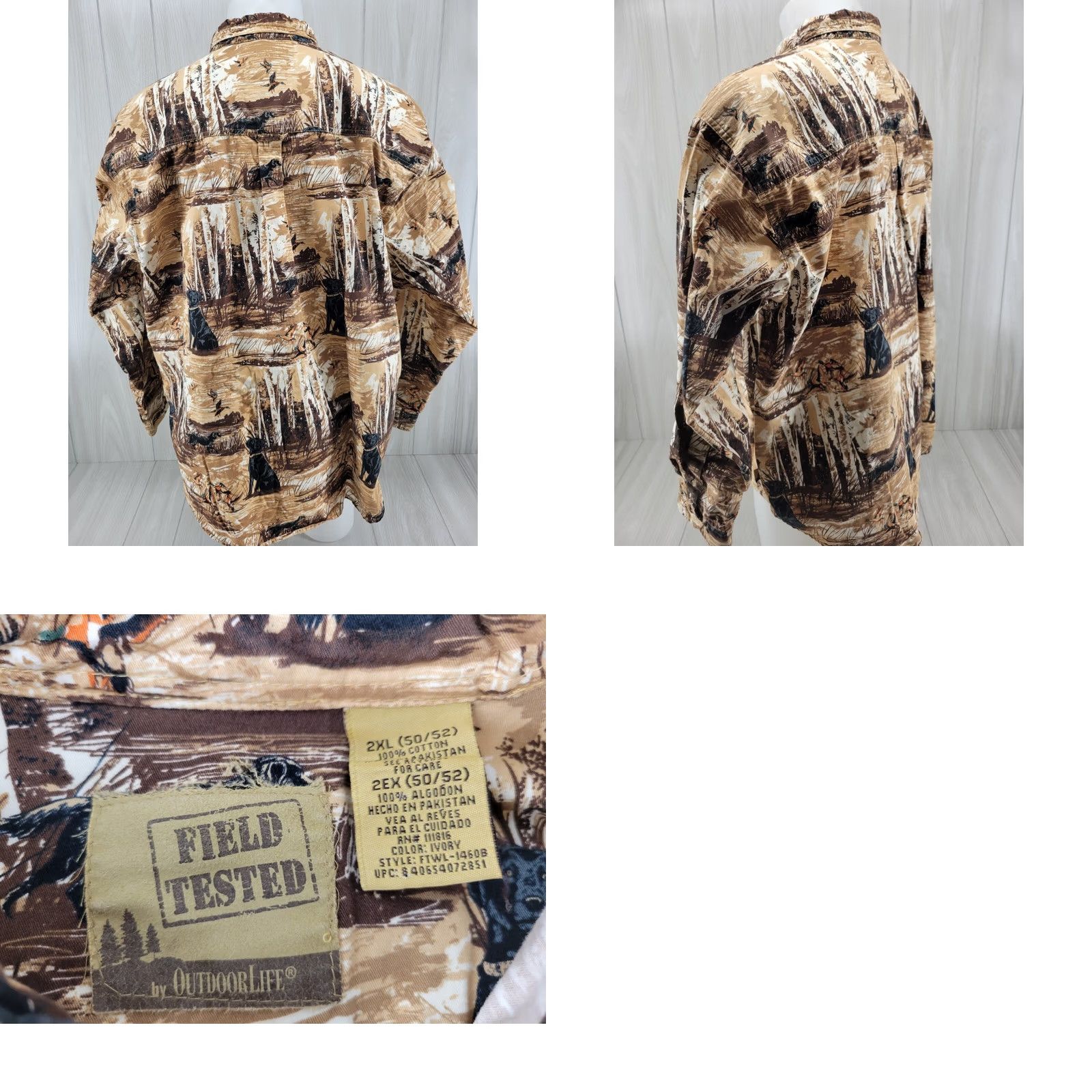 Alife Field Tested by Outdoor Life Men’s Button-Down Shirt Hunting Lab Outdoors 2XL Brown Beige 100% Cotton Button-Up Size US XXL / EU 58 / 5 - 8 Thumbnail