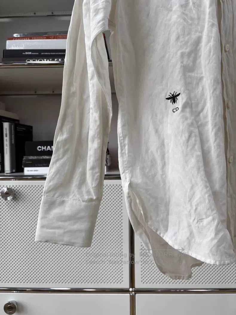 Dior Dior White pleated little bee embroidery long-sleeved shir Size XXS / US 00 / IT 34 - 3 Thumbnail