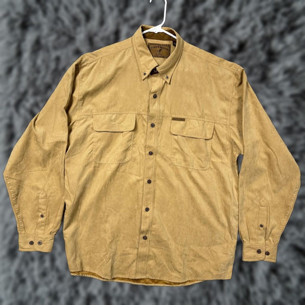 Vintage VINTAGE North River Shirt Mens L Brown Suede-Feel Polyester Button-Down Collar 70s 80s Western Gothic Cabin Classic Size US L / EU 52-54 / 3 - 1 Thumbnail