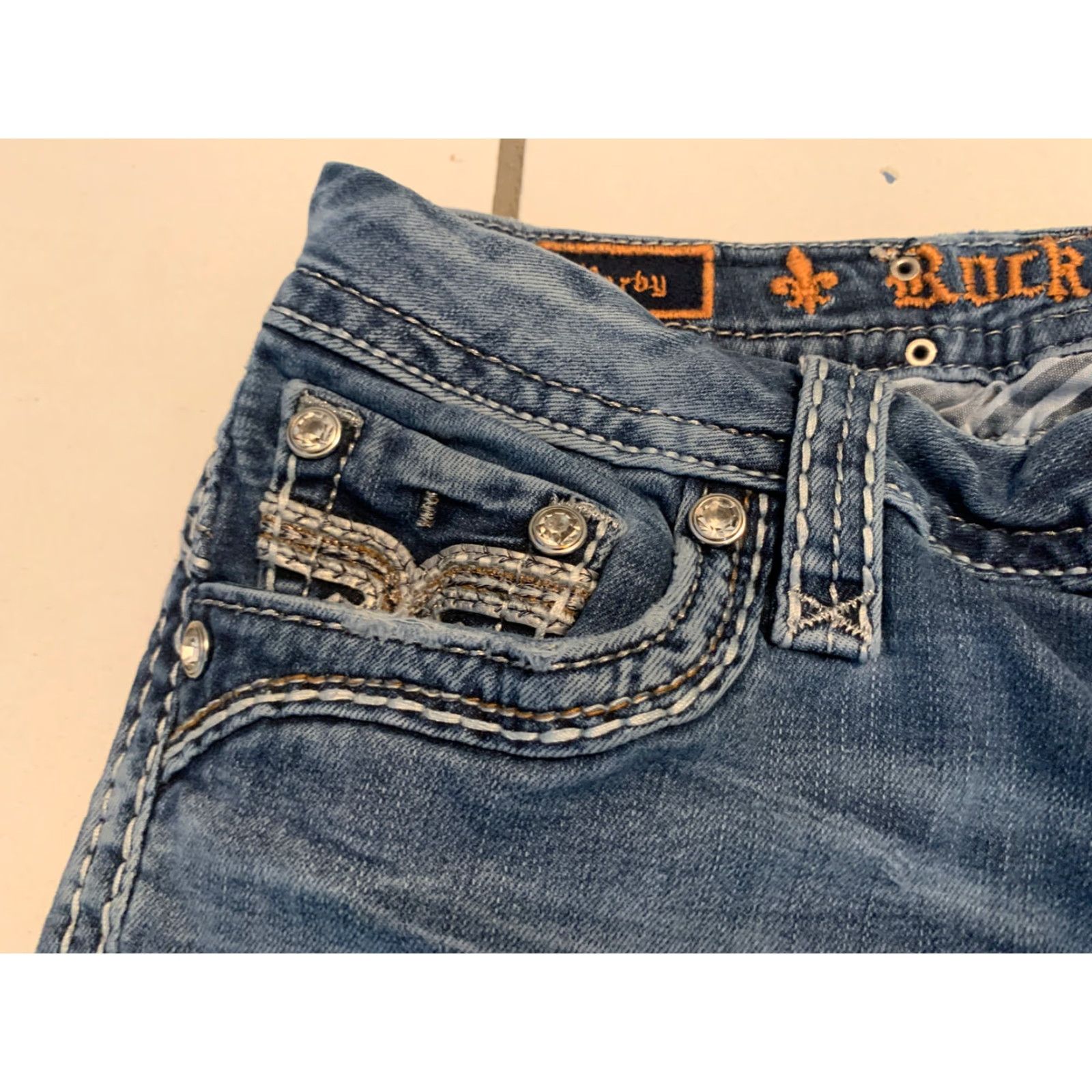 Vintage ROCK REVIVAL Barbie Embellished Mid-Rise Skinny Jeans Blue Women 27 Size 27" / US 4 / IT 40 - 4 Thumbnail
