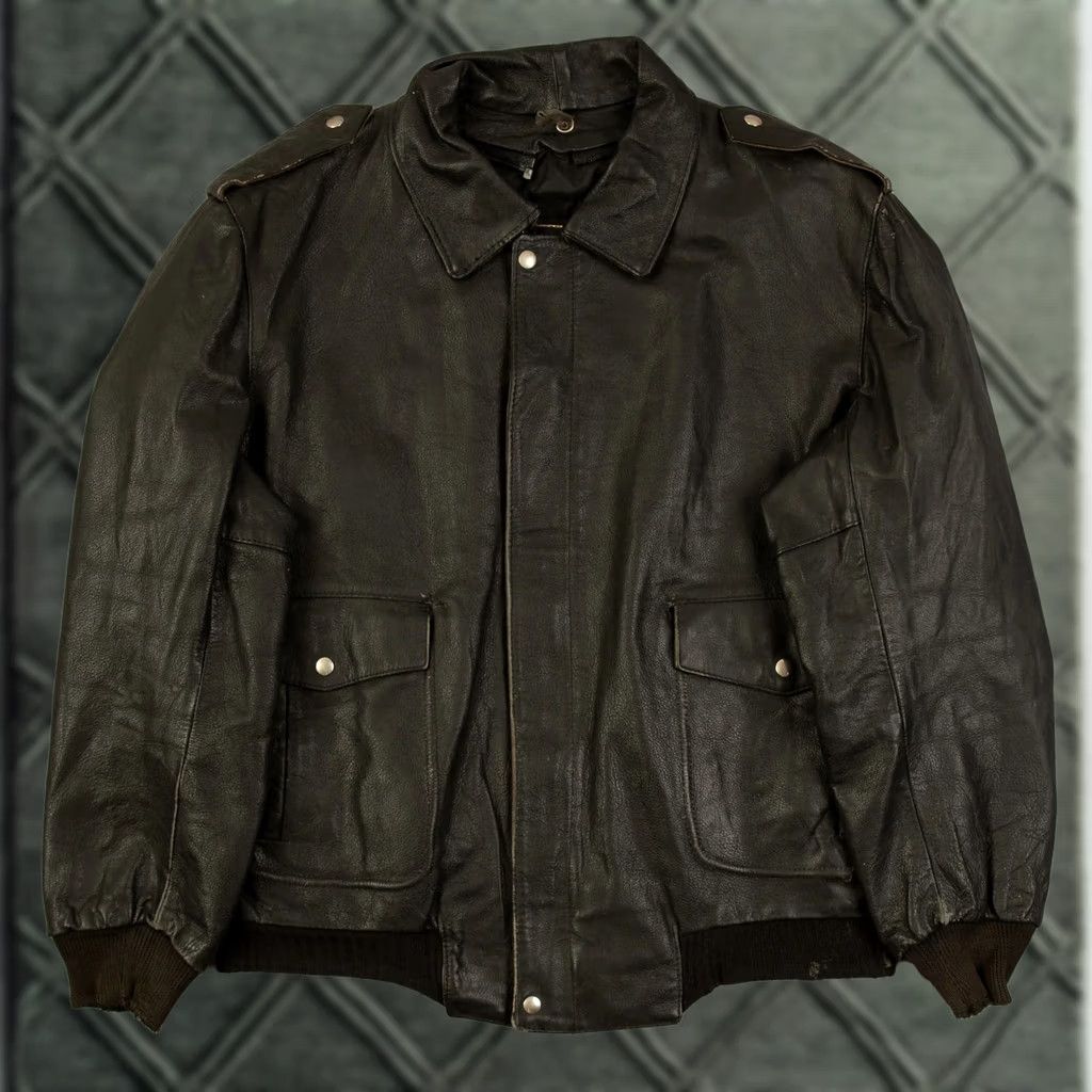 Schott VINTAGE Schott G-2 Leather Flight Jacket Bomber Jacket Men Black 80s Size US L / EU 52-54 / 3 - 1 Thumbnail