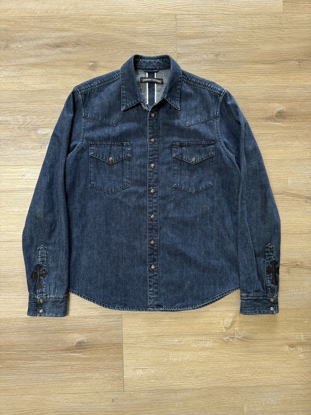 image of Chrome Hearts Denim Button Up in Navy, Men's (Size Large)