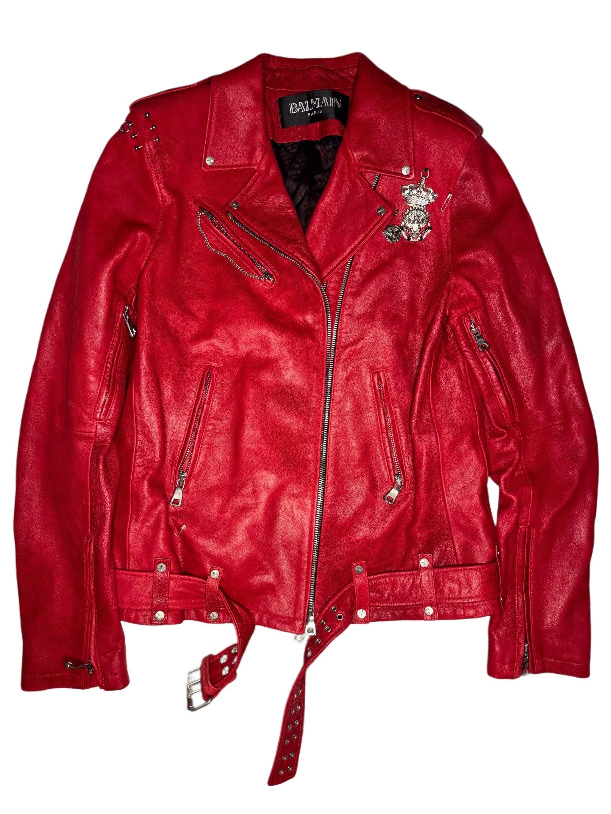 Balmain RARE Xavier De Rosnay SS11 Balmain Red Leather Teddy