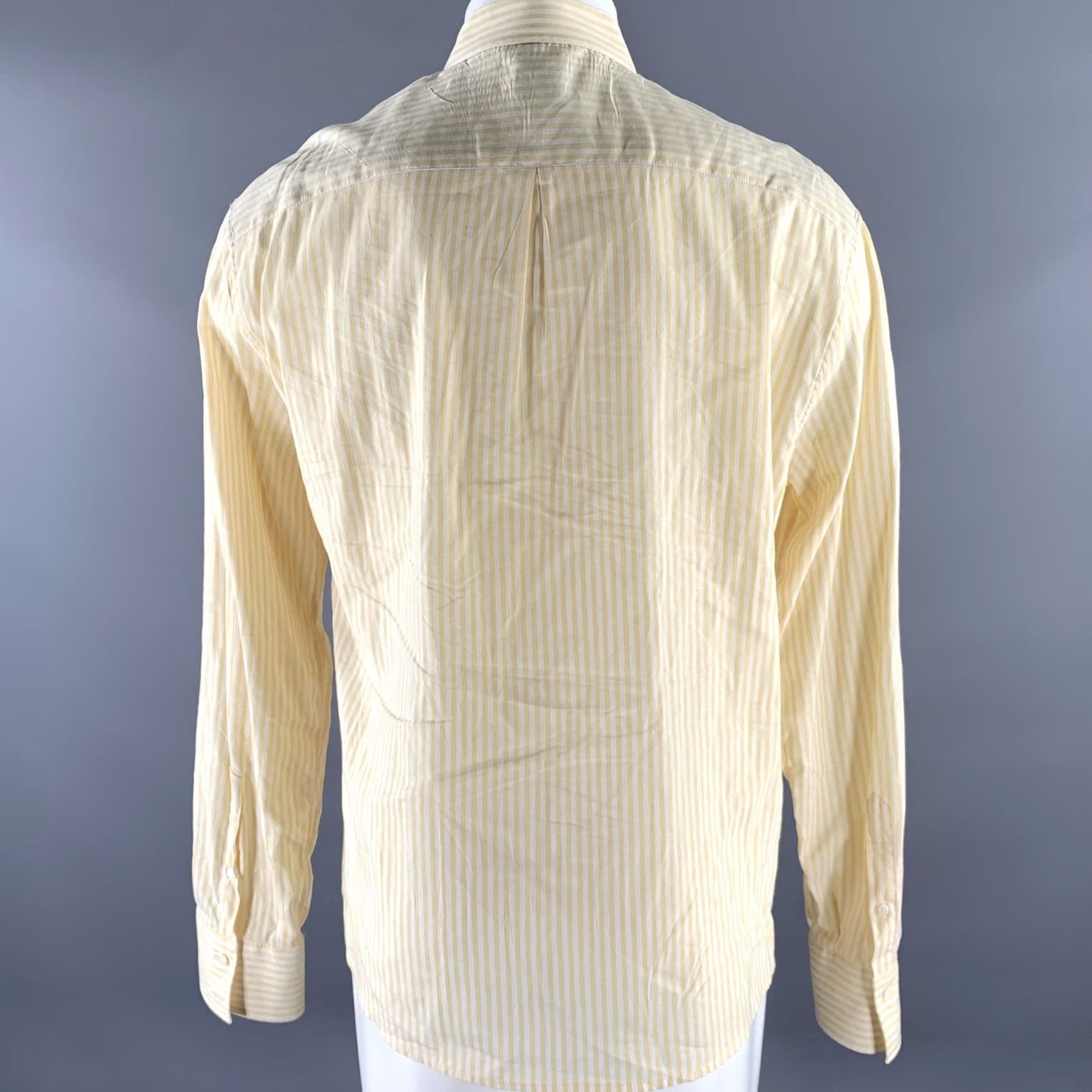 Brunello Cucinelli BRUNELLO CUCINELLI Shirt Yellow White Stripe Linen Cotton Long Sleeve Size XXXL Mens Size US XXL / EU 58 / 5 - 4 Thumbnail