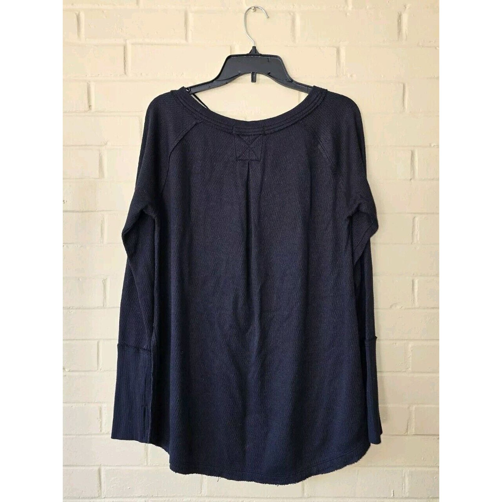Free People We the Free Long Sleeve Waffle Knit Top Black Size Medium Size M / US 6-8 / IT 42-44 - 6 Thumbnail