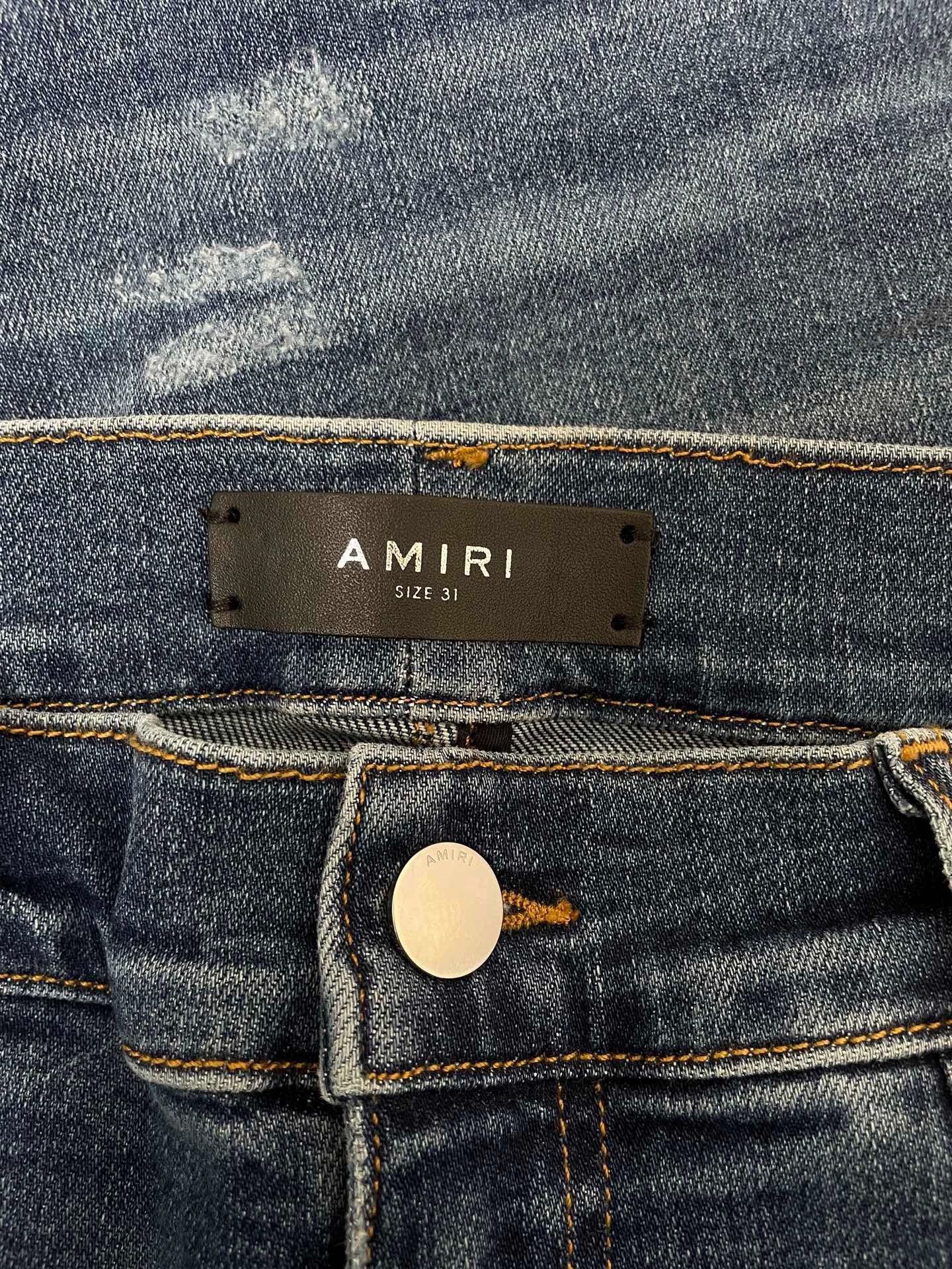 Amiri AMIRI MX1 Blue Leather Panel Straight Jeans Size 31 Size US 31 - 3 Thumbnail