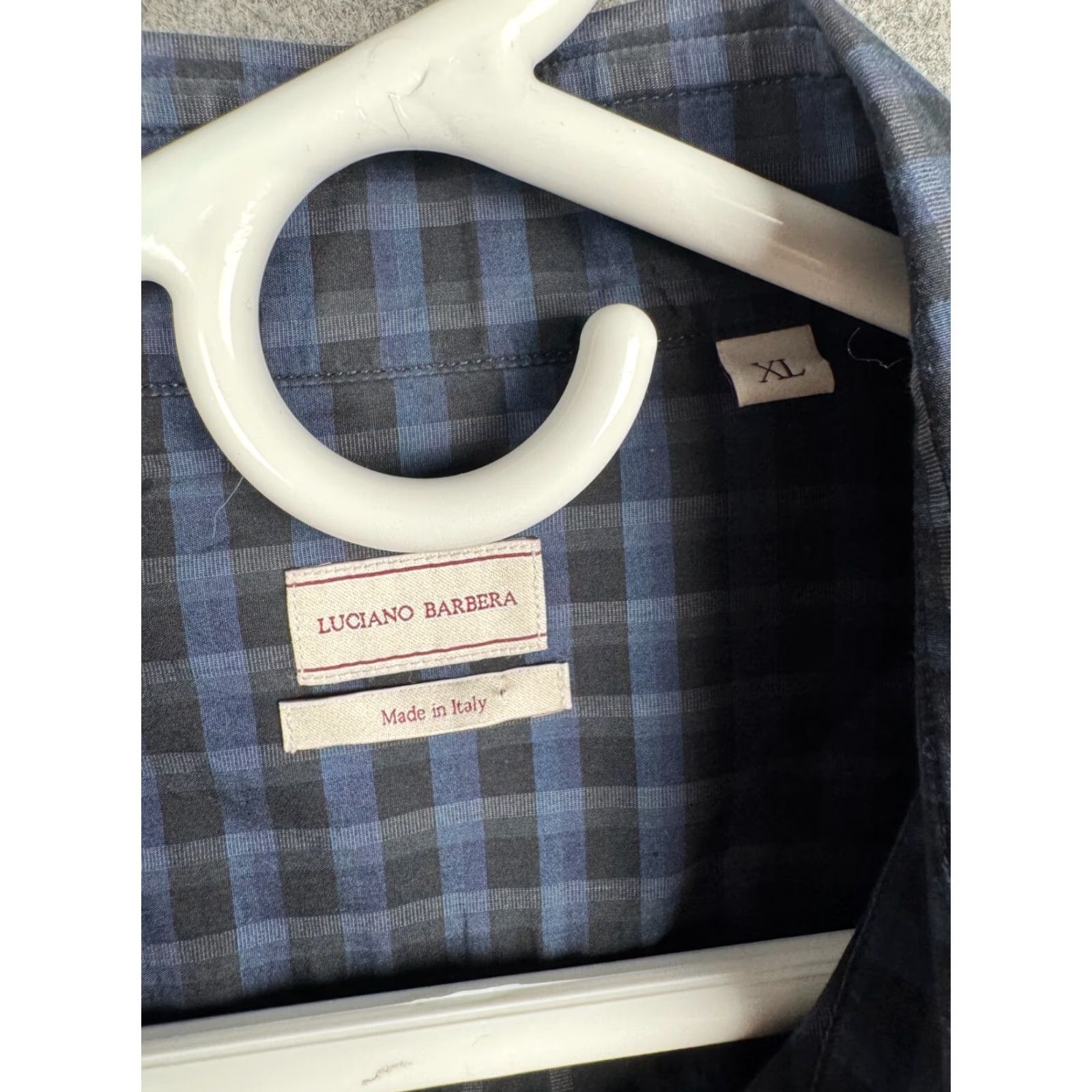Vintage Luciano Barbera Dress Shirt Men's XL Plaid Blue Black 100% Cotton Italy Button Collar Spread Shirt Regular Mens Size 46R - 4 Thumbnail