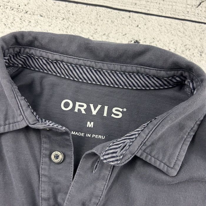 Orvis VINTAGE Fishing Cotton Gray Embroidered Rugby Polo Shirt