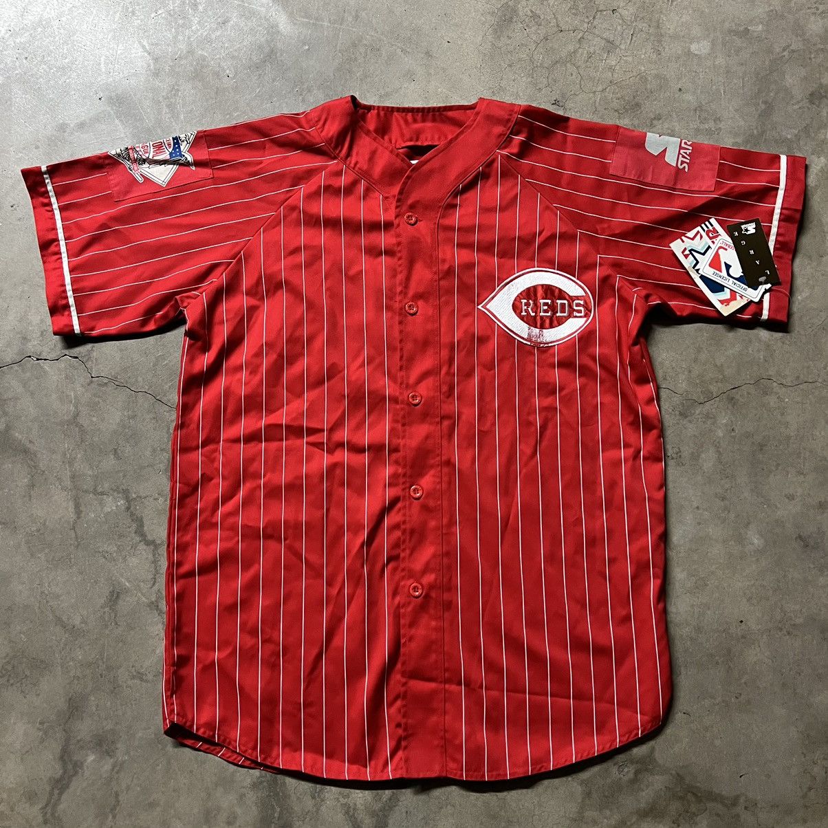 image of Mlb x Starter Vintage 80’S Cincinnati Reds Pin-Striped Starter Jersey, Men's (Size Large)