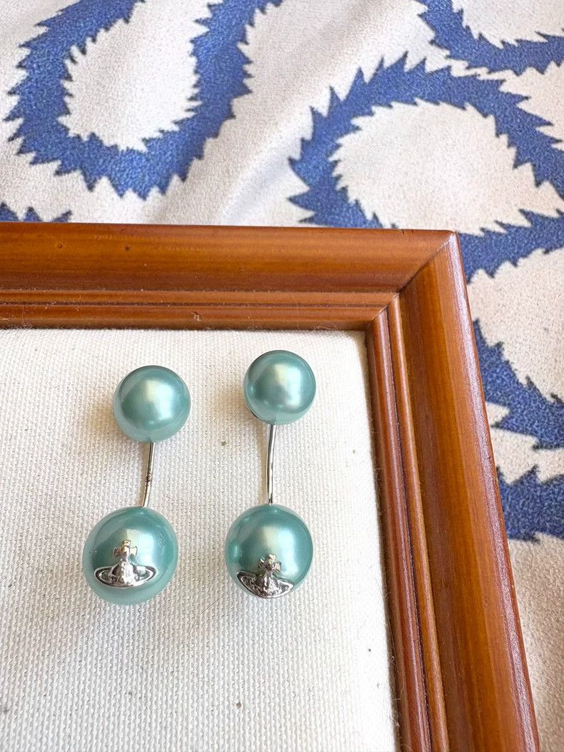 Vivienne Westwood Vivienne Westwood Teal Pearl Stud Earrings Size ONE SIZE - 1 Thumbnail