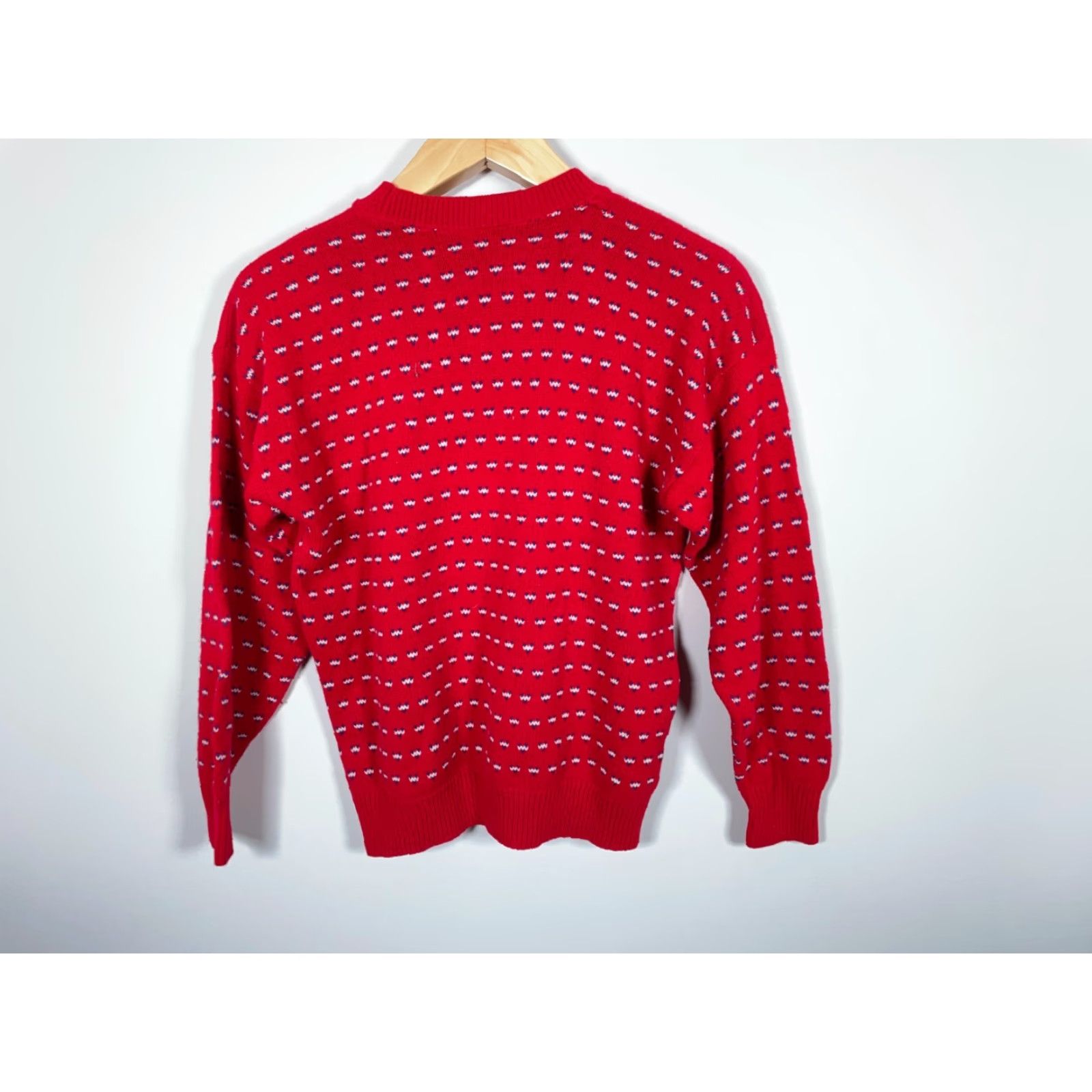 Vintage VINTAGE Jennifer Adams 80s Cat Sweater Women's Medium Red Chunky-Knit Pullover Novelty Kittens Geometric USA Size M / US 6-8 / IT 42-44 - 2 Thumbnail