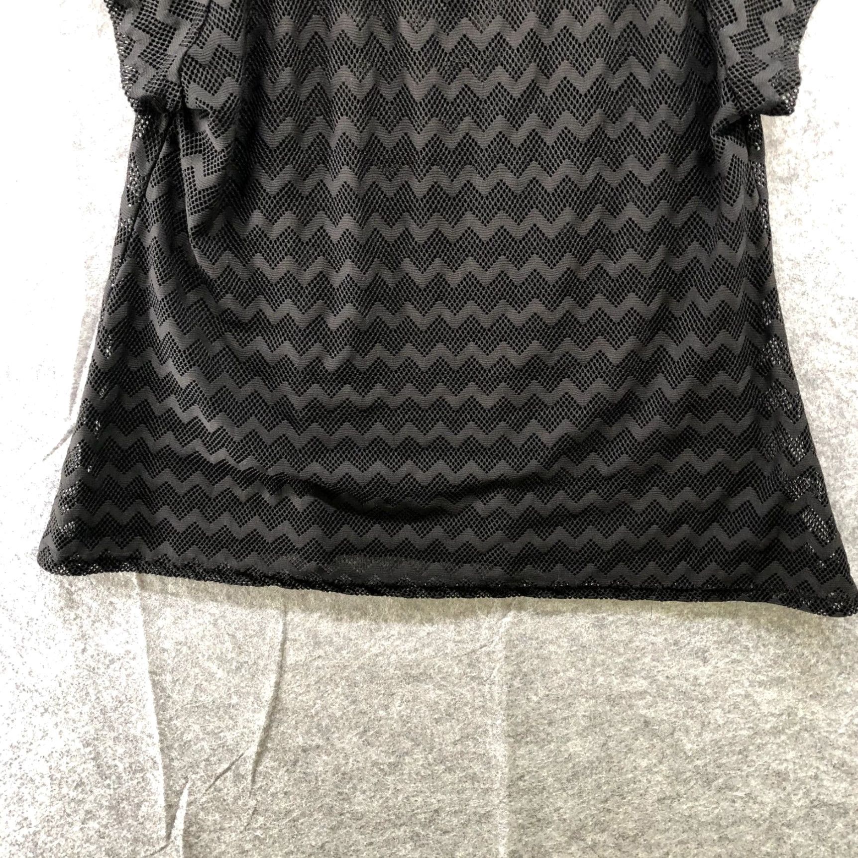 Vintage LAGACI Blouse Shirt Women's XL Black Cotton Blend Round Neck Zigzag Seethrough Tunic 2000s Event Boys? No.-End: Womens Size XL / US 12-14 / IT 48-50 - 3 Thumbnail