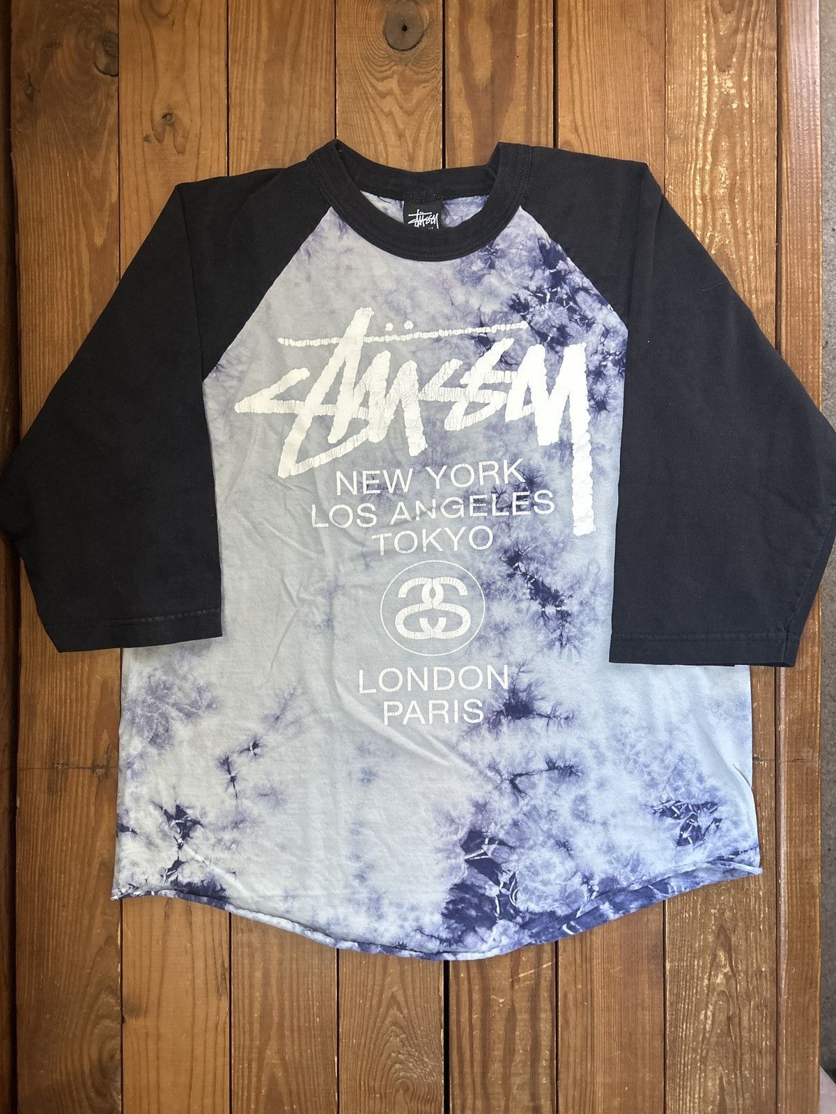 STUSSY〈raglan sleeve t shirt print L〉 Stussy Black White Raglan T-Shirt | Shop from Crisis Online