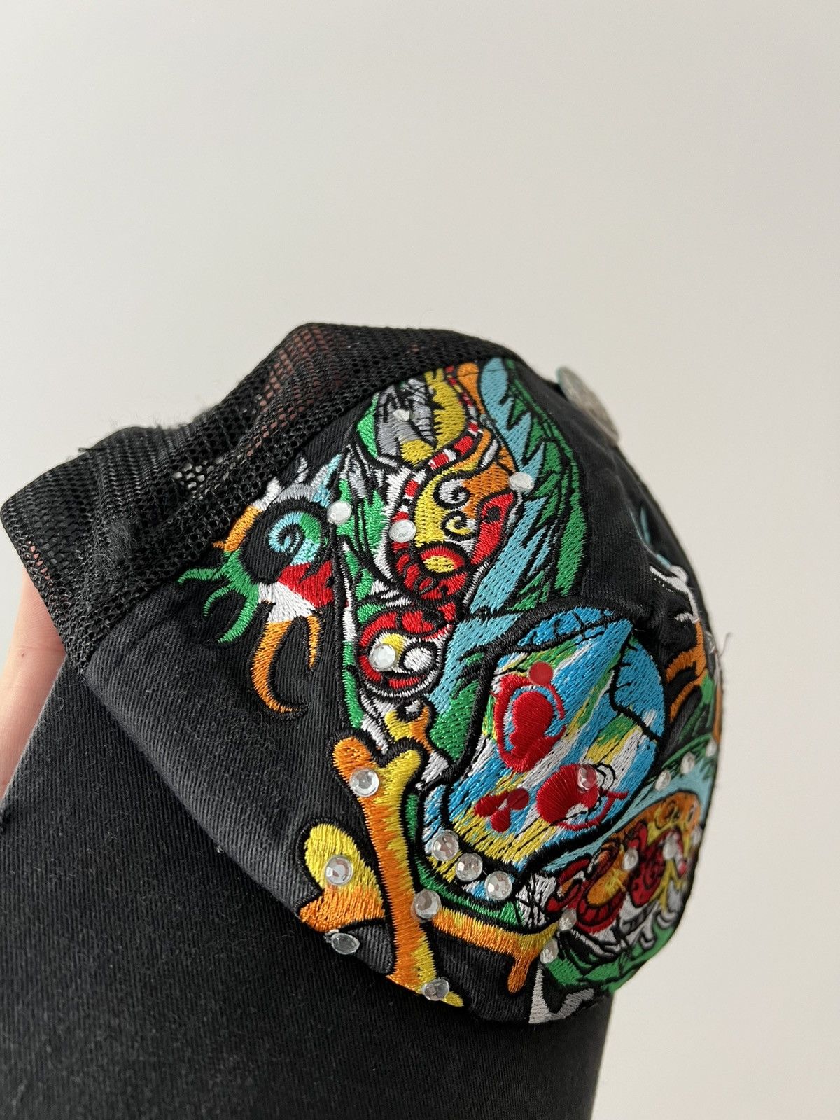 Christian Audigier × Ed Hardy Vintage Ed Hardy by Christian Audigier Skull Trucker Cap Size ONE SIZE - 8 Thumbnail