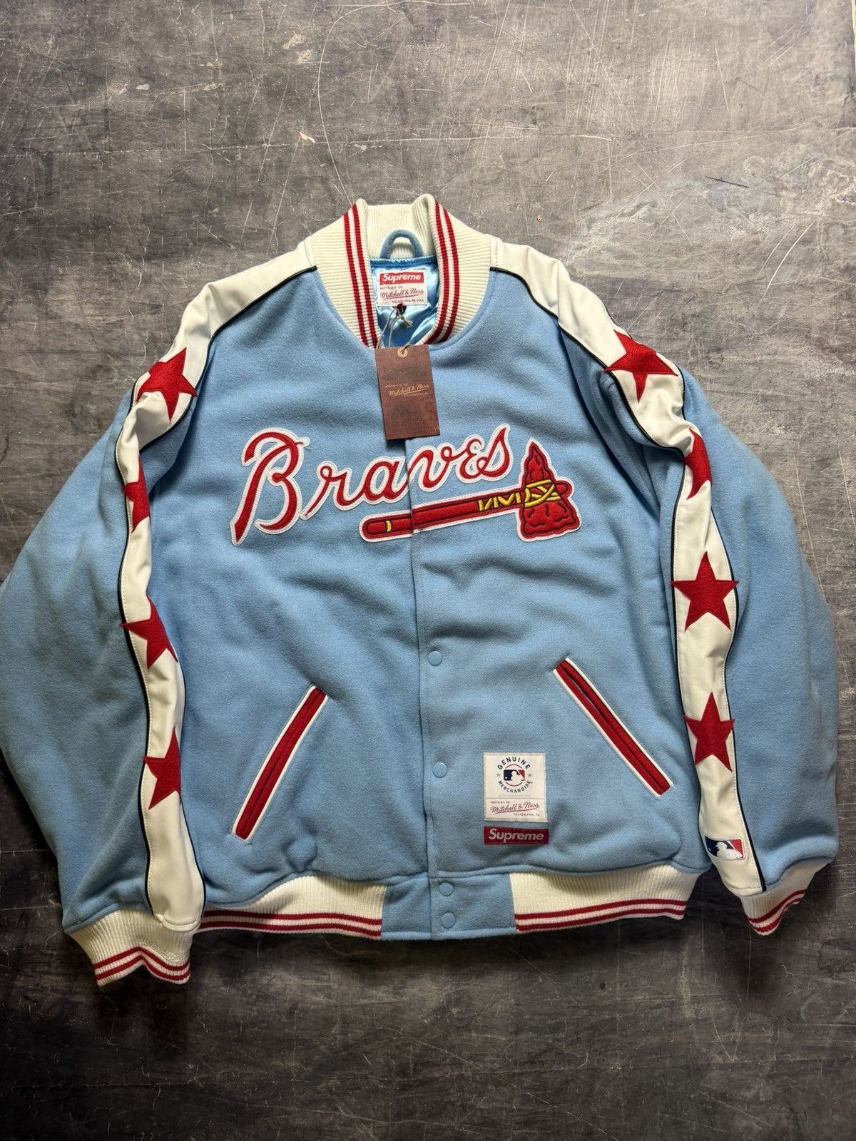 Mitchell & Ness × Supreme Supreme Atlanta Brave Mitchel & Ness Varsity Jacket Size US XXL / EU 58 / 5 - 1 Thumbnail