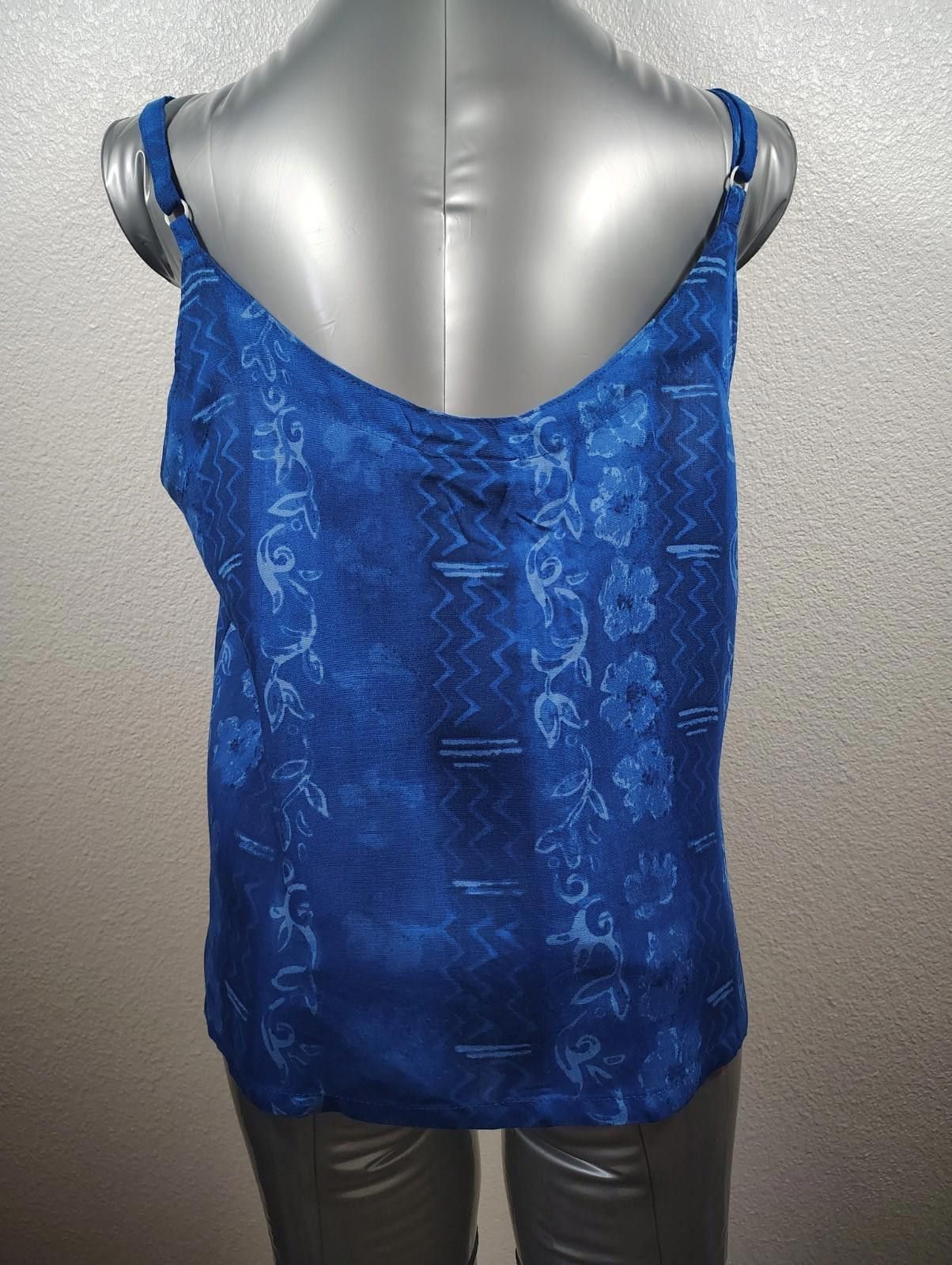 Designer Blue Floral Top Far Away Rayon Summer Spring Adjustable Size L / US 10 / IT 46 - 2 Thumbnail