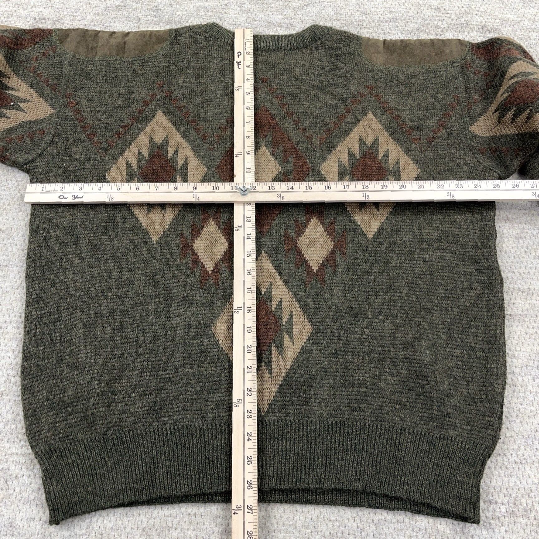 Gustin VINTAGE Dustin Grandpa Sweater Men XL Green Geometric Knit Wool Mohair 80s 90s Patch Pullover Crew Neck Classic Retro Size US XL / EU 56 / 4 - 7 Thumbnail