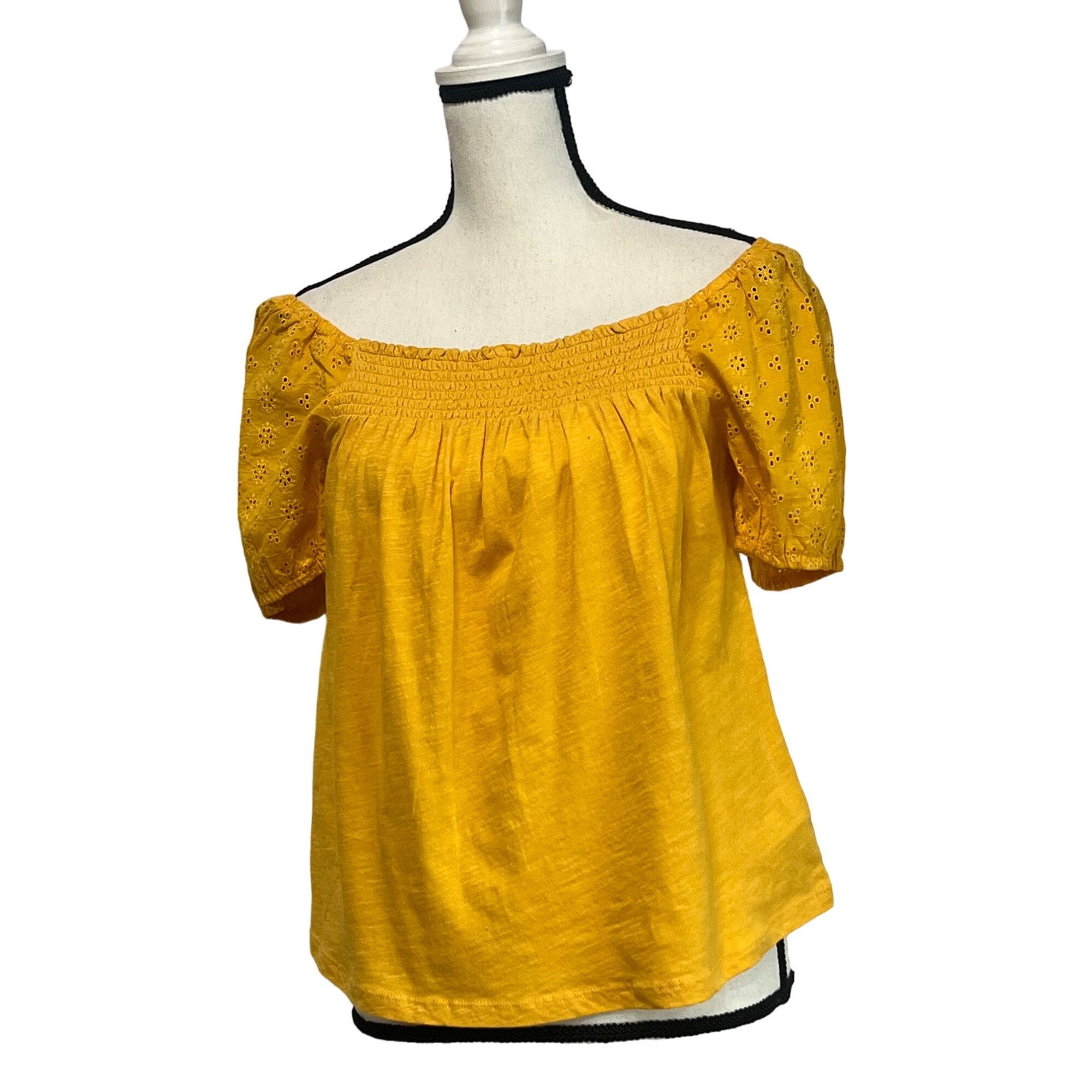 Lucky Brand Lucky Brand women’s Eyelet-sleeve cotton top, warm yellow, S Size S / US 4 / IT 40 - 13 Thumbnail