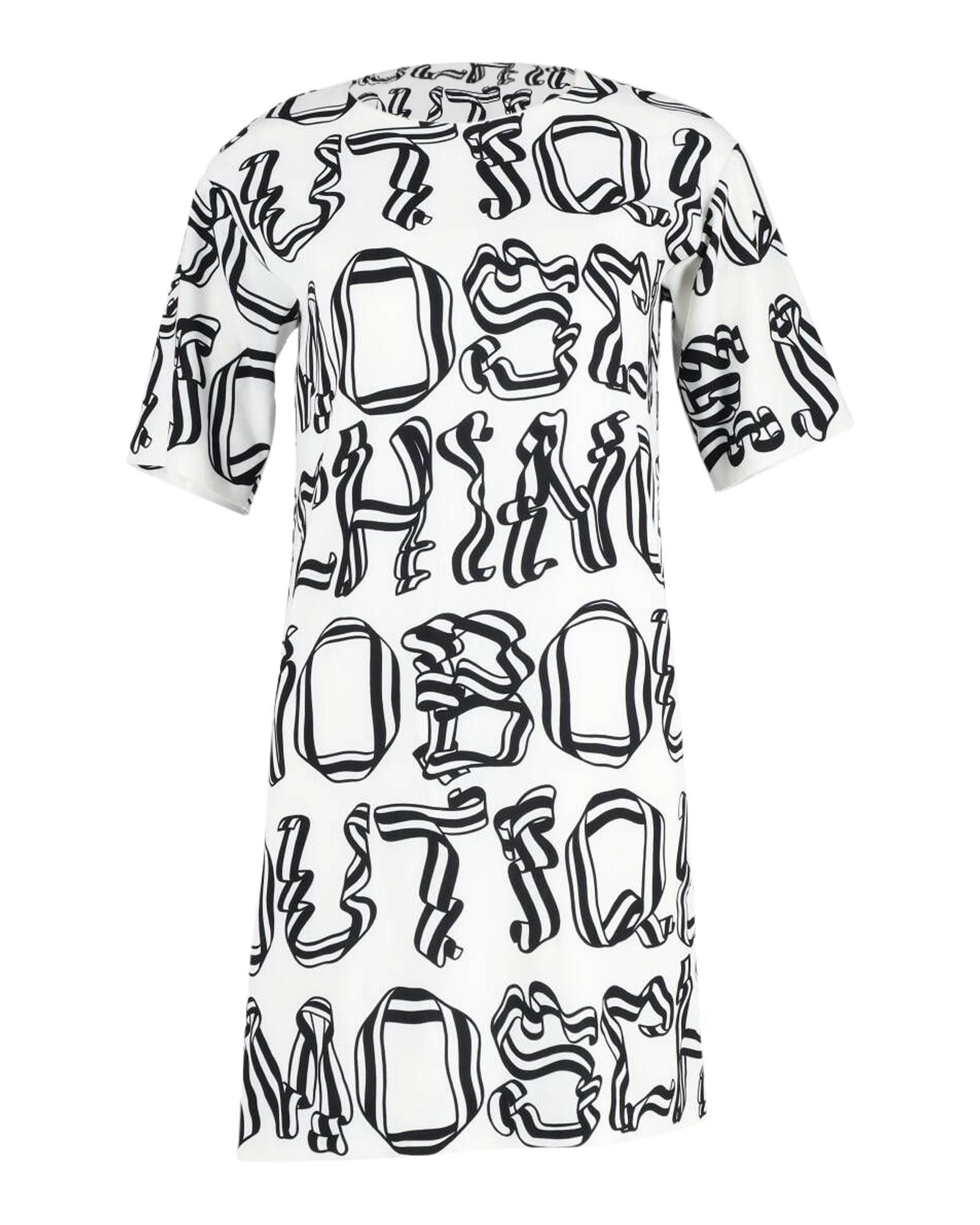 image of Moschino Logo Print T-Shirt Dress In White Polyester in White Print, Women's (Size Small)