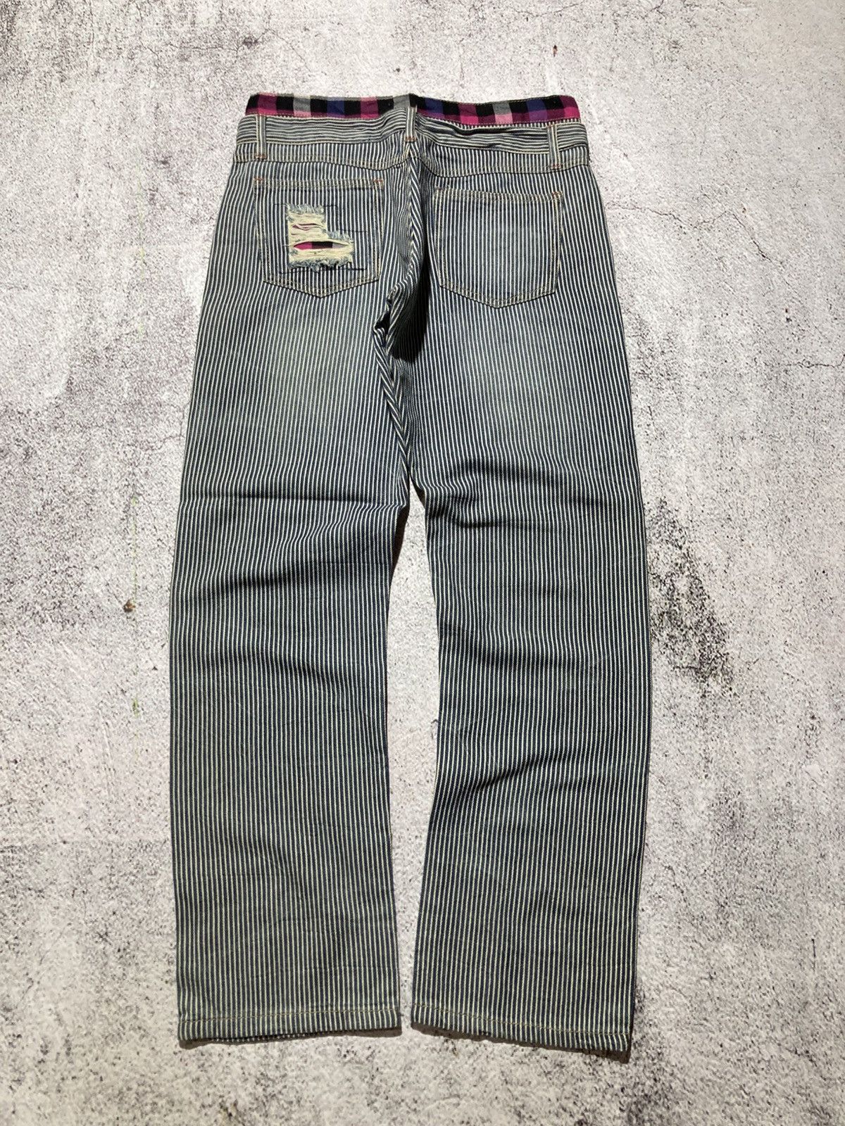 Japanese Brand 2000s Japanese Brand Double Waist Ripped Striped Pants Size US 29 - 11 Thumbnail
