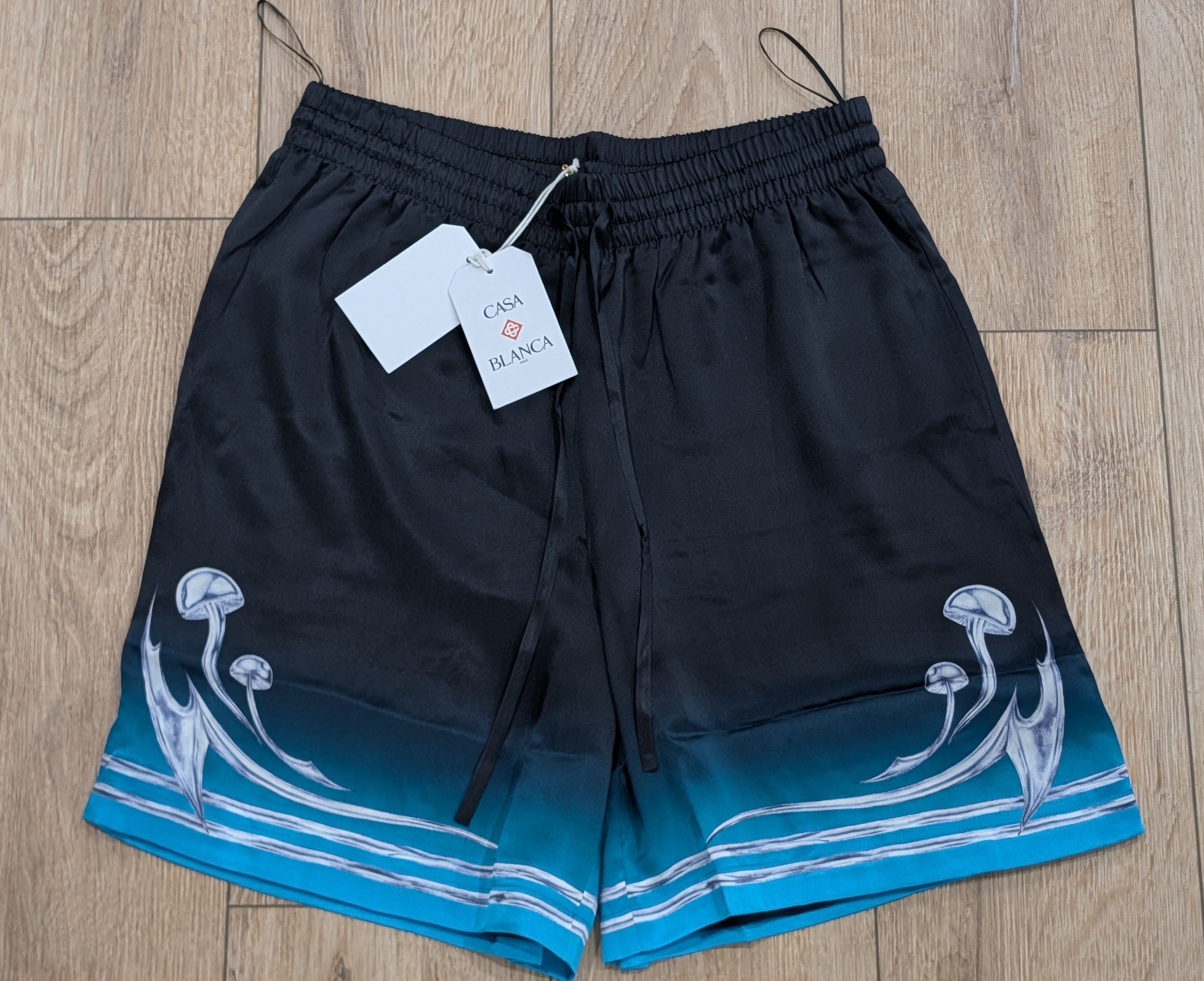 Casablanca Casablanca "Blades" Silk Shorts Dark Blue Multi Medium Size US 32 / EU 48 - 1 Thumbnail