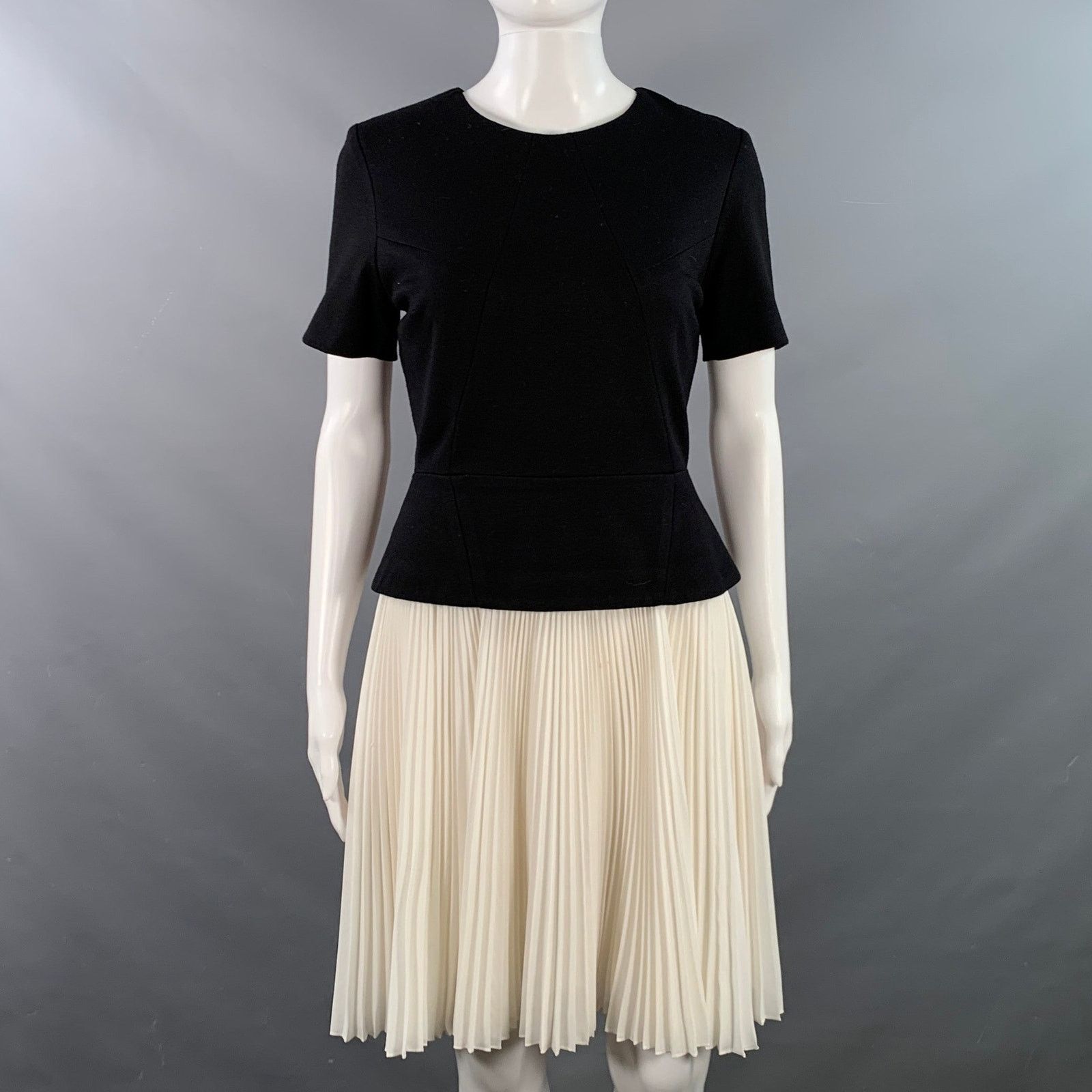 Jason Wu 6 Black White Color Block Short Sleeve Peplum Pleated Dress Size M / US 6-8 / IT 42-44 - 1 Thumbnail