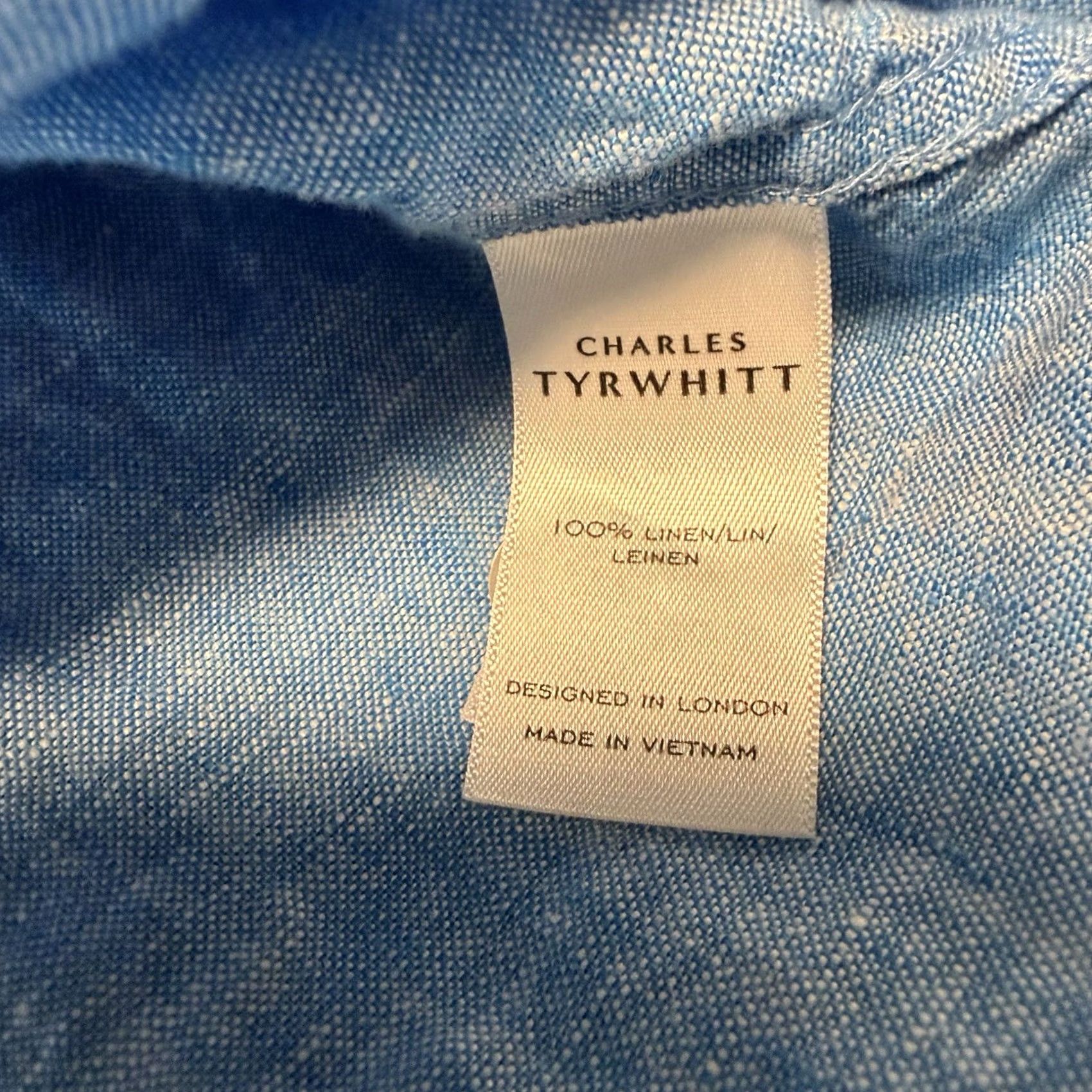 Charles Tyrwhitt Charles Tyrwhitt 100% Linen Shirt Mens XL Classic Fit Long Sleeve Button Blue Size US XL / EU 56 / 4 - 4 Thumbnail