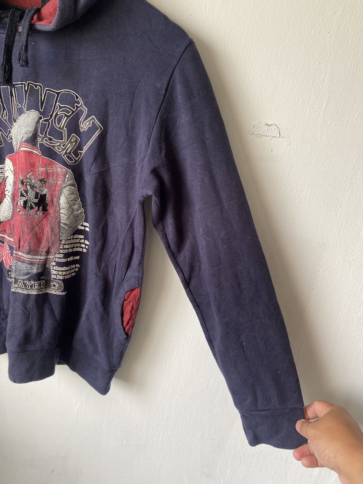 Japanese Brand Vintage Y2K Graphic Hoodie Navy Red Grunge Streetwear Size US M / EU 48-50 / 2 - 4 Thumbnail