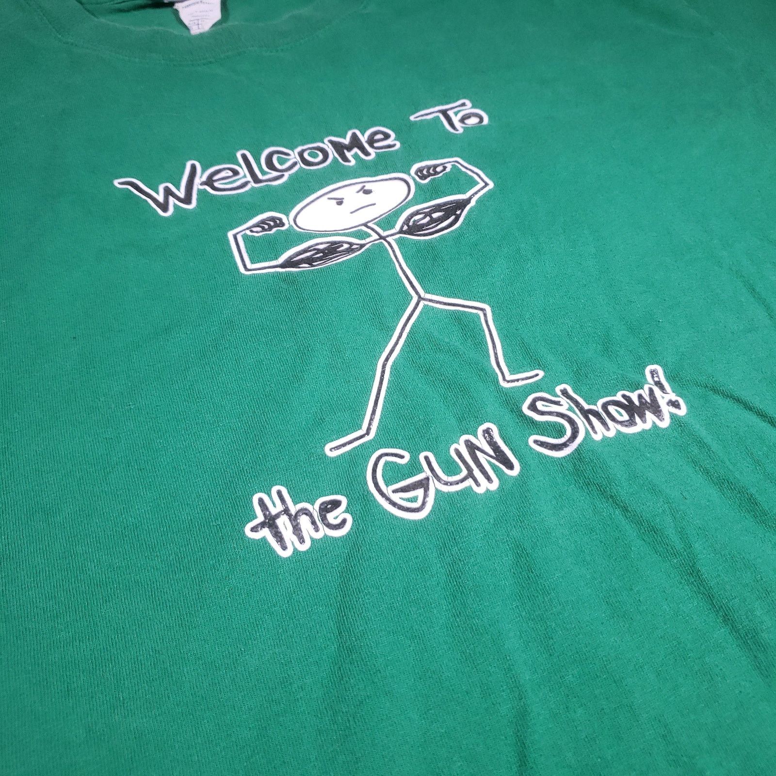 Vintage Rare 2000s Funny Stick Figure Welcome To The Gun Show TShirt Size US L / EU 52-54 / 3 - 6 Thumbnail
