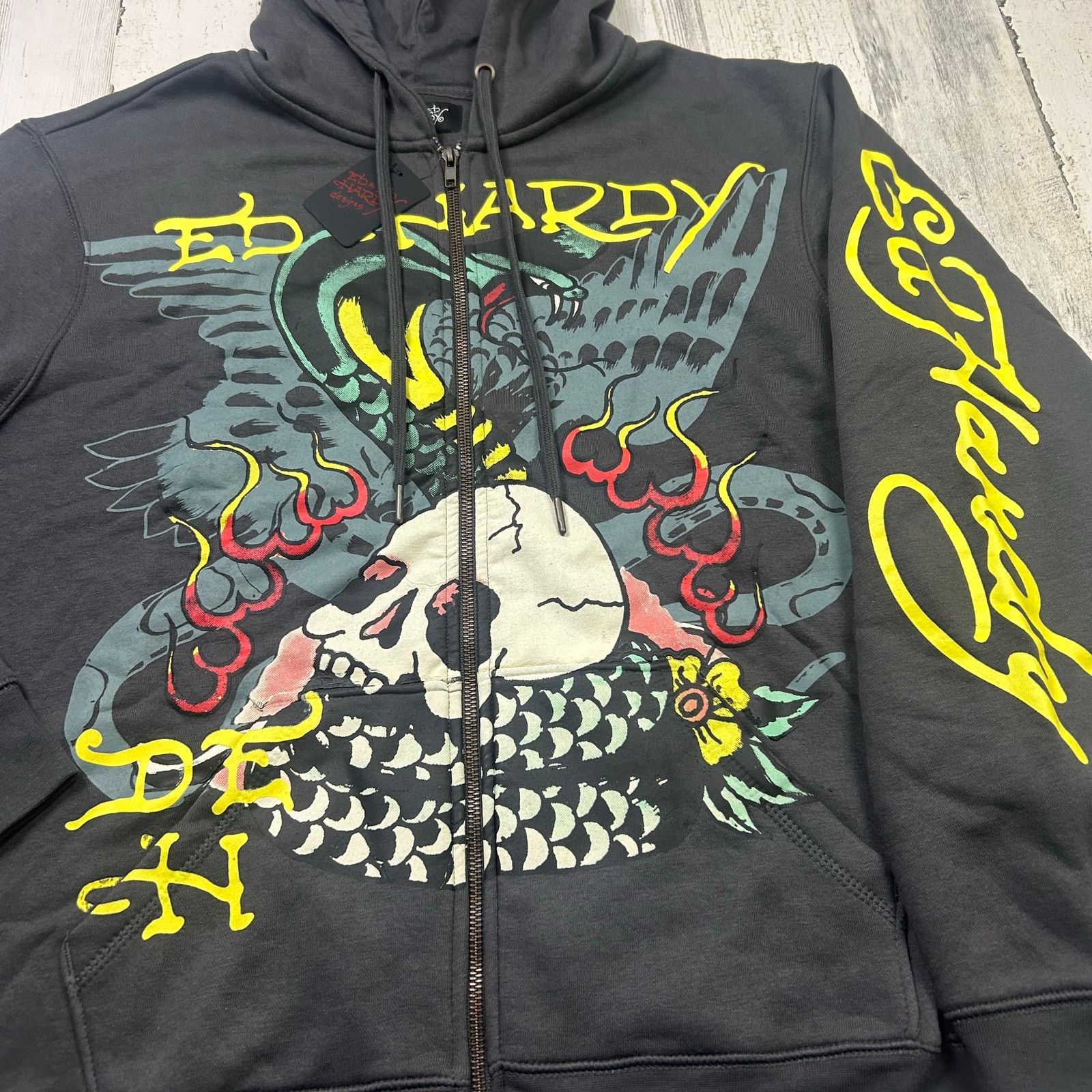 Ed Hardy Ed Hardy Gray Big Logo Skull Cobra Snake Fire Zip Up Hoodie Size US XL / EU 56 / 4 - 2 Thumbnail