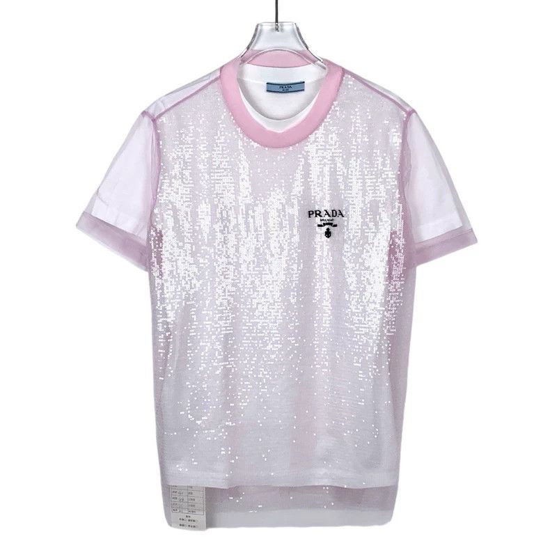 Prada Prada 21 logo letter pink sequin fake two-piece round-neck Size US S / EU 44-46 / 1 - 1 Thumbnail