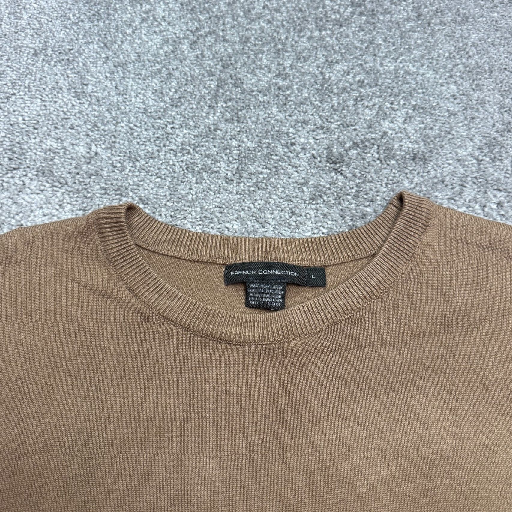 French Connection French Connection Pullover Sweater Mens Large Tan Brown Crew Neck Stretch Knit Size L Regular Fit Classic Designer Brand Vintage No Size US L / EU 52-54 / 3 - 3 Thumbnail