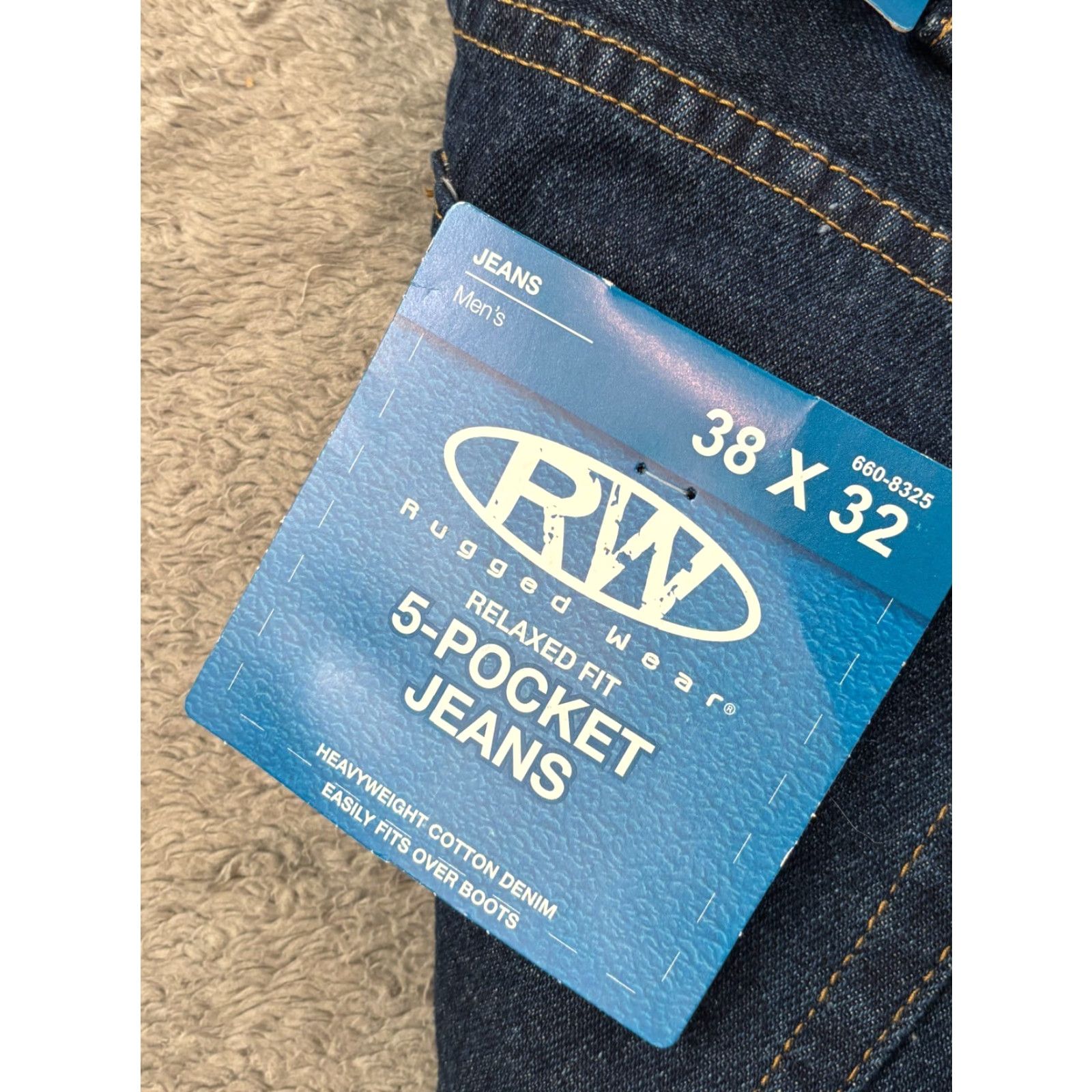 Wrangler VINTAGE? No. NWT Rugged Wear Jeans Mens 38x32 Dark WashBlue Denim Straight Leg 5 Pocket Work Size US 38 / EU 54 - 3 Thumbnail
