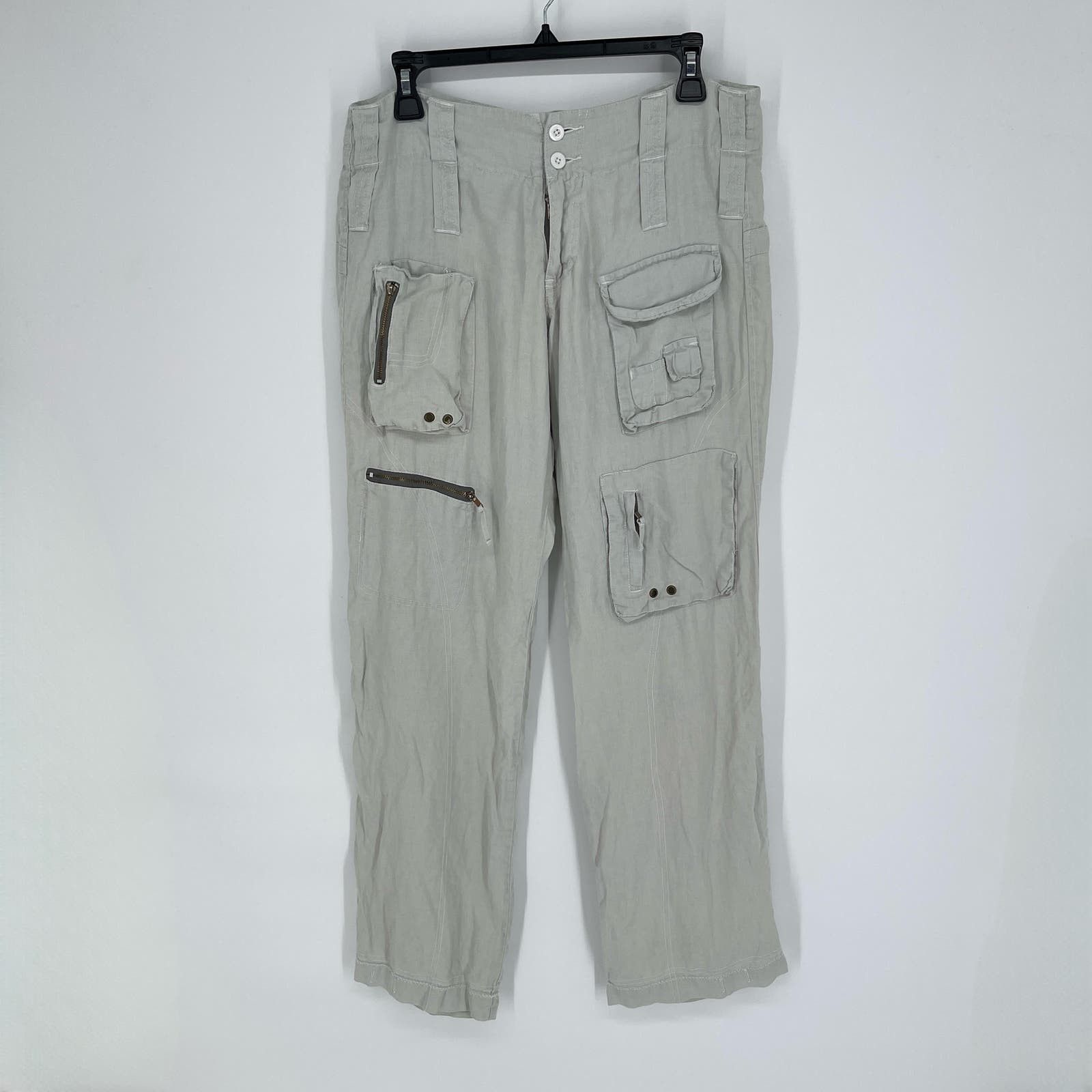 image of Pete & Greta By Johnny Was New Cargo Pants Read Linen Size 4 in Green, Women's