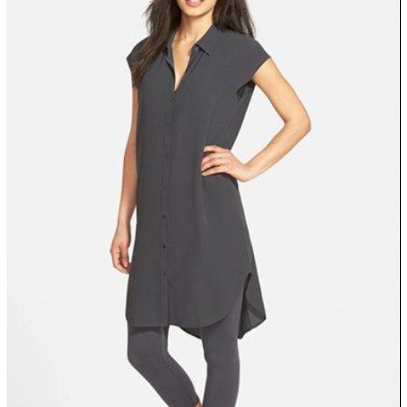 Eileen Fisher Eileen Fisher XS Black 100% Silk Button Tunic Shirt Dress Size XS / US 0-2 / IT 36-38 - 1 Thumbnail