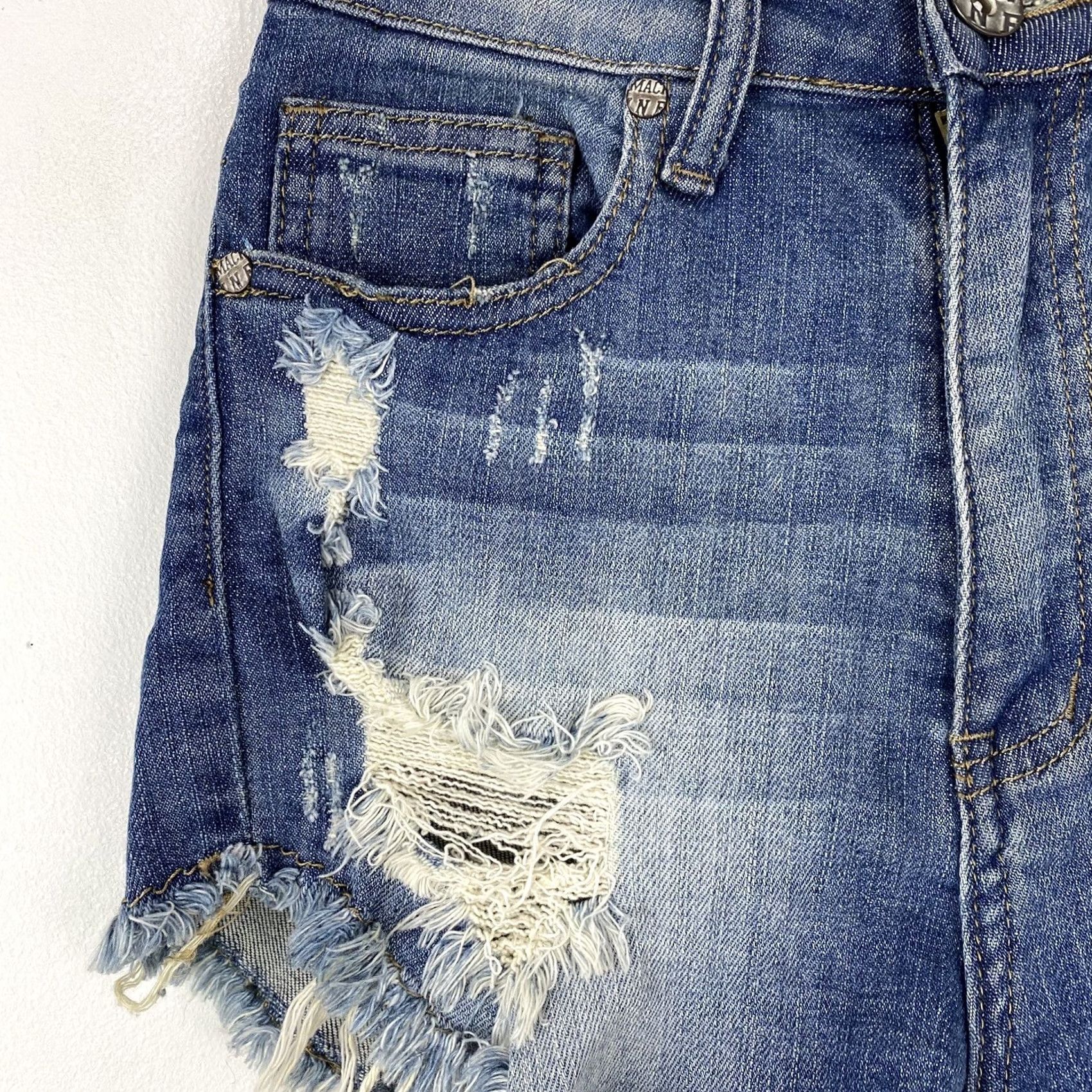 Toy Machine Machine Shorts Womens Small Blue Denim High Wasted Distressed Jean Size 28" / US 6 / IT 42 - 2 Thumbnail