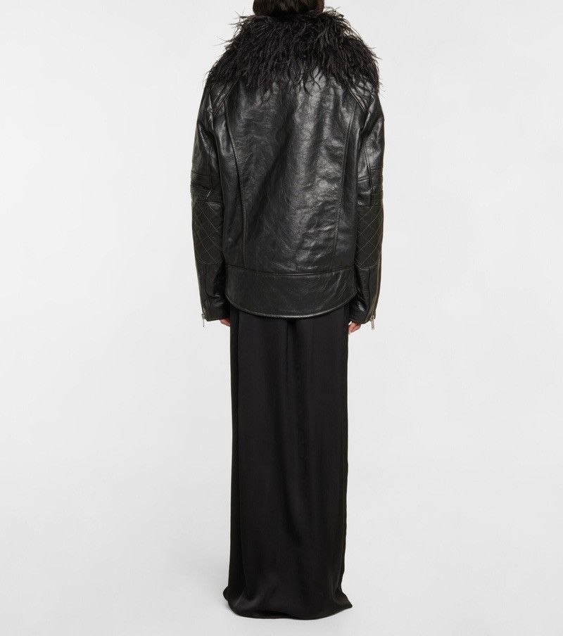 Saint Laurent Paris 🔥$9K VALUE RUNWAY🔥 Feather-trimmed leather biker jacket Size M / US 6-8 / IT 42-44 - 3 Thumbnail