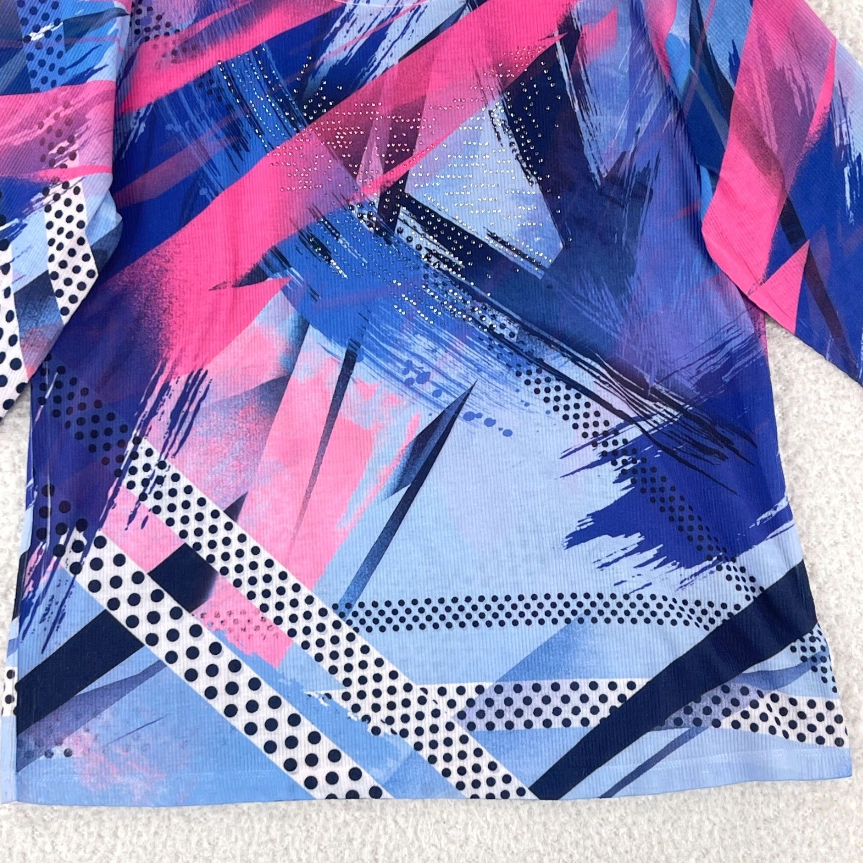 Vintage Christopher & Banks Shirt Womens Large Pink Mixed Media Pullover 3/4 Sleeve Knit Geometric Pattern Casual Size L / US 10 / IT 46 - 6 Thumbnail