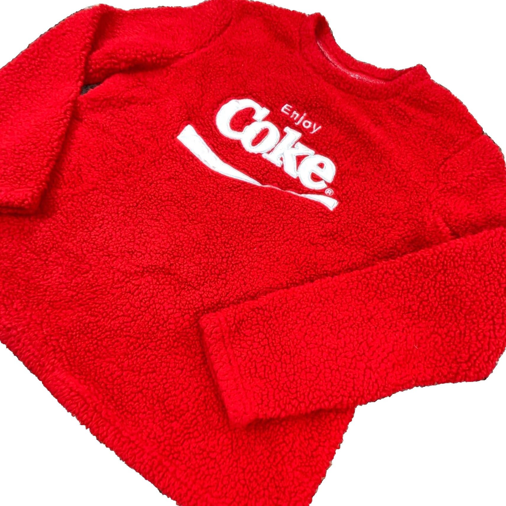 Vintage Coca-Cola Sweater Women Large Red Deep Pile Sherpa Fleece Crewneck Sweatshirt Size L / US 10 / IT 46 - 2 Thumbnail