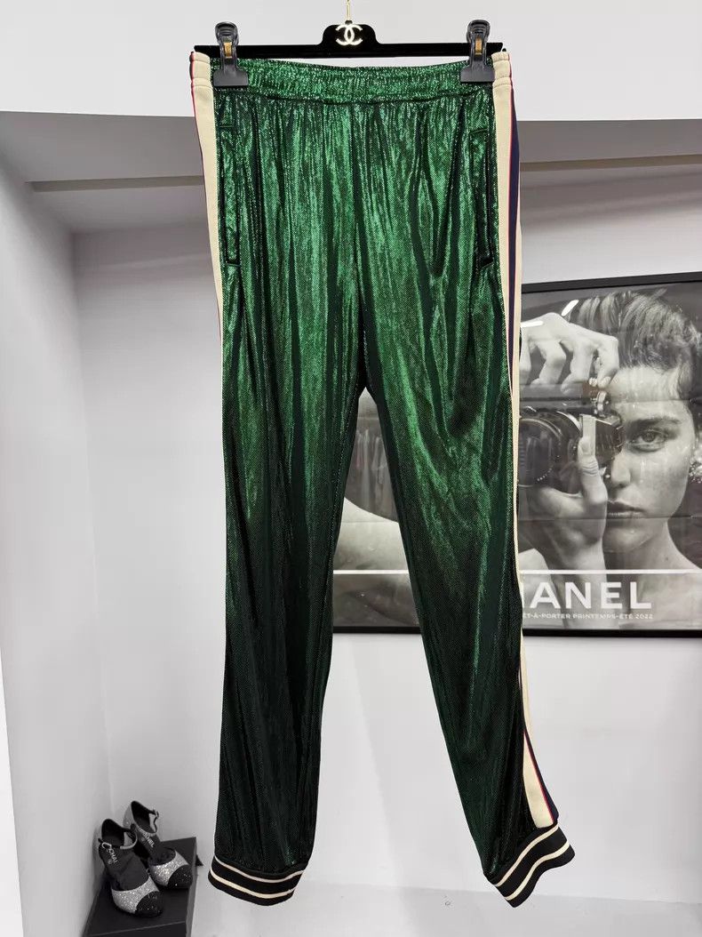 Gucci Gucci Size xs Green striped shiny trousers Size 42" / US 20 - 1 Thumbnail