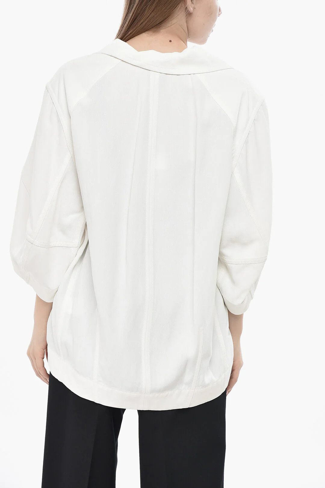 Bottega Veneta og1mm0426 Linen-Blend Asymmetric Blouse in White Size S / US 4 / IT 40 - 2 Thumbnail