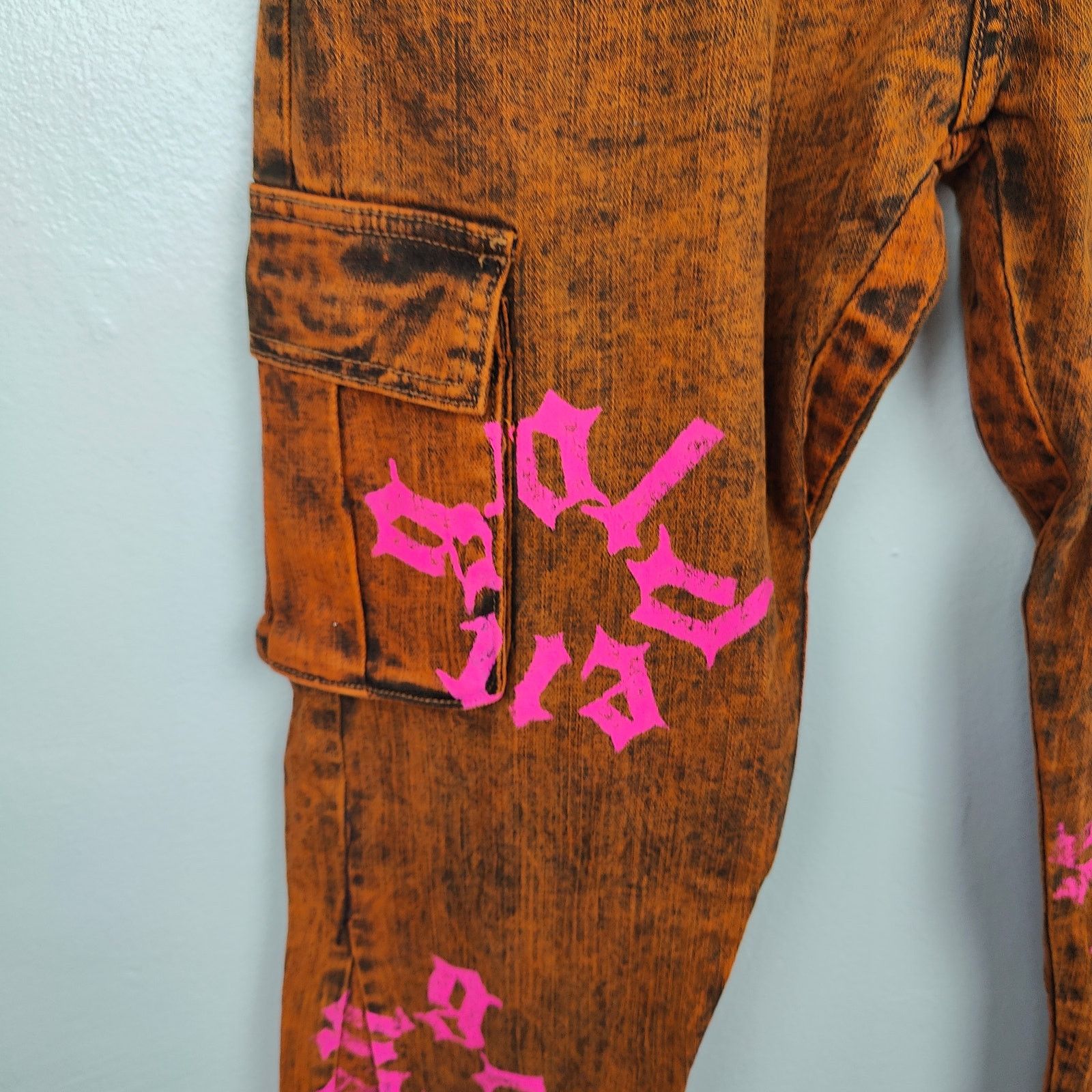 Other Golden Syndicate Cargo Jeans Mens 34 NWOT Orange Acid Wash Size US 34 / EU 50 - 4 Thumbnail