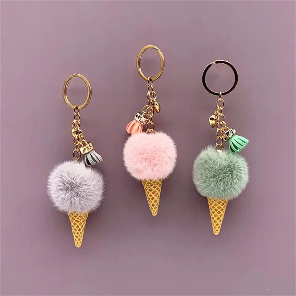 Other Soft Faux Fur Keychain Ice Cream Plush Key Ring Car Key Size ONE SIZE - 9 Thumbnail