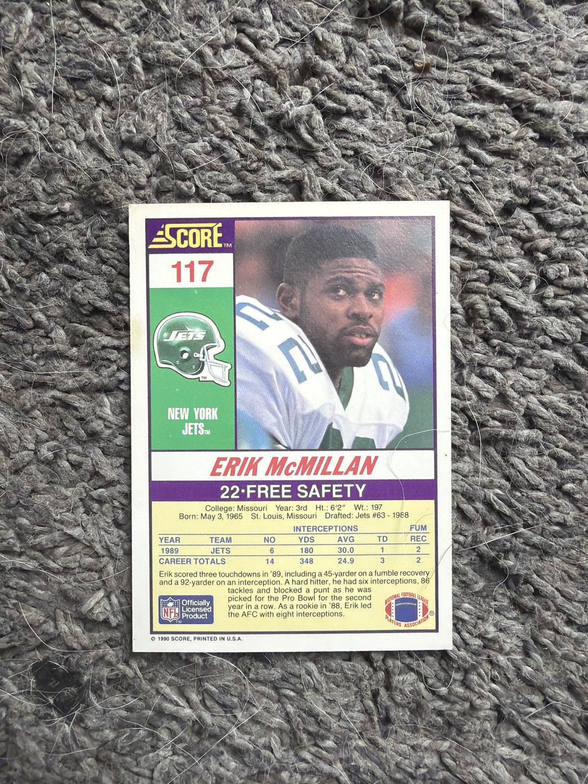 NFL 1990 Score #117 Erik McMillan Card Size ONE SIZE - 2 Thumbnail