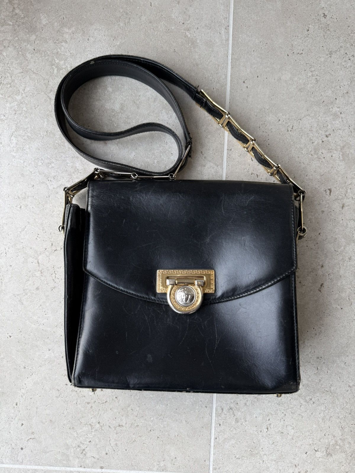 Versace Vintage Versace Black Leather Gold Shoulder Bag Size ONE SIZE - 1 Thumbnail