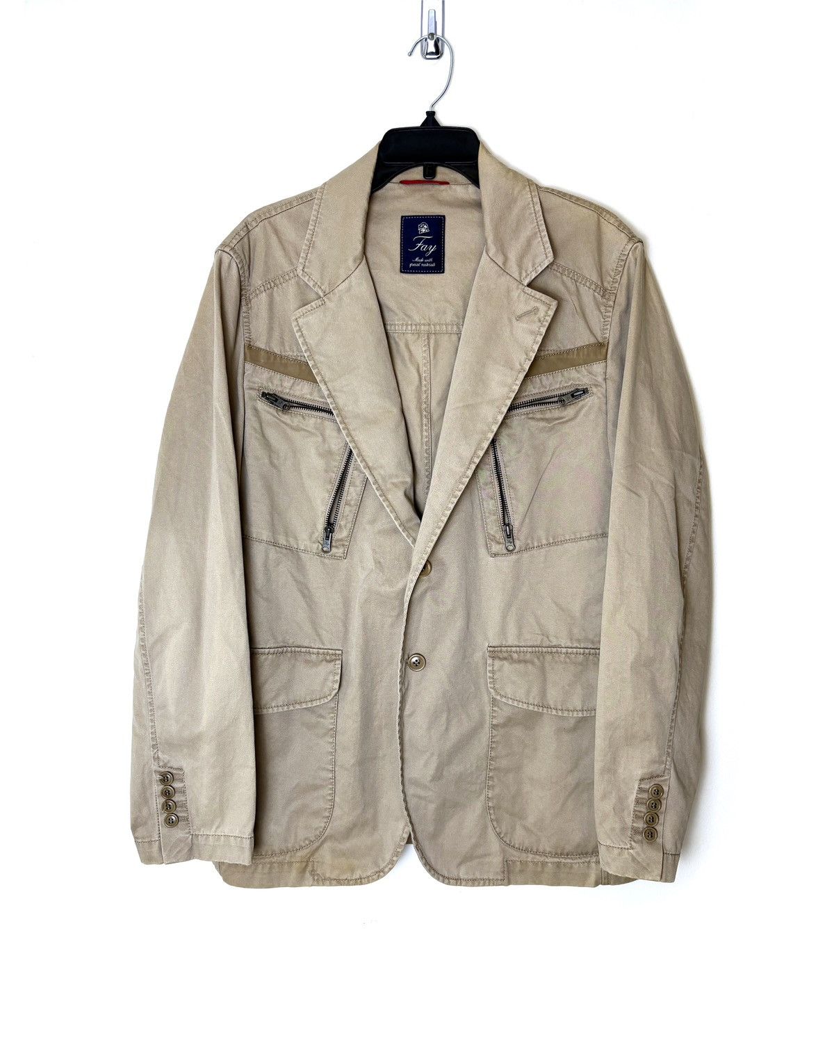 Fay Fay Utility Blazer Lambskin Leather Accent Jacket Size US M / EU 48-50 / 2 - 1 Thumbnail