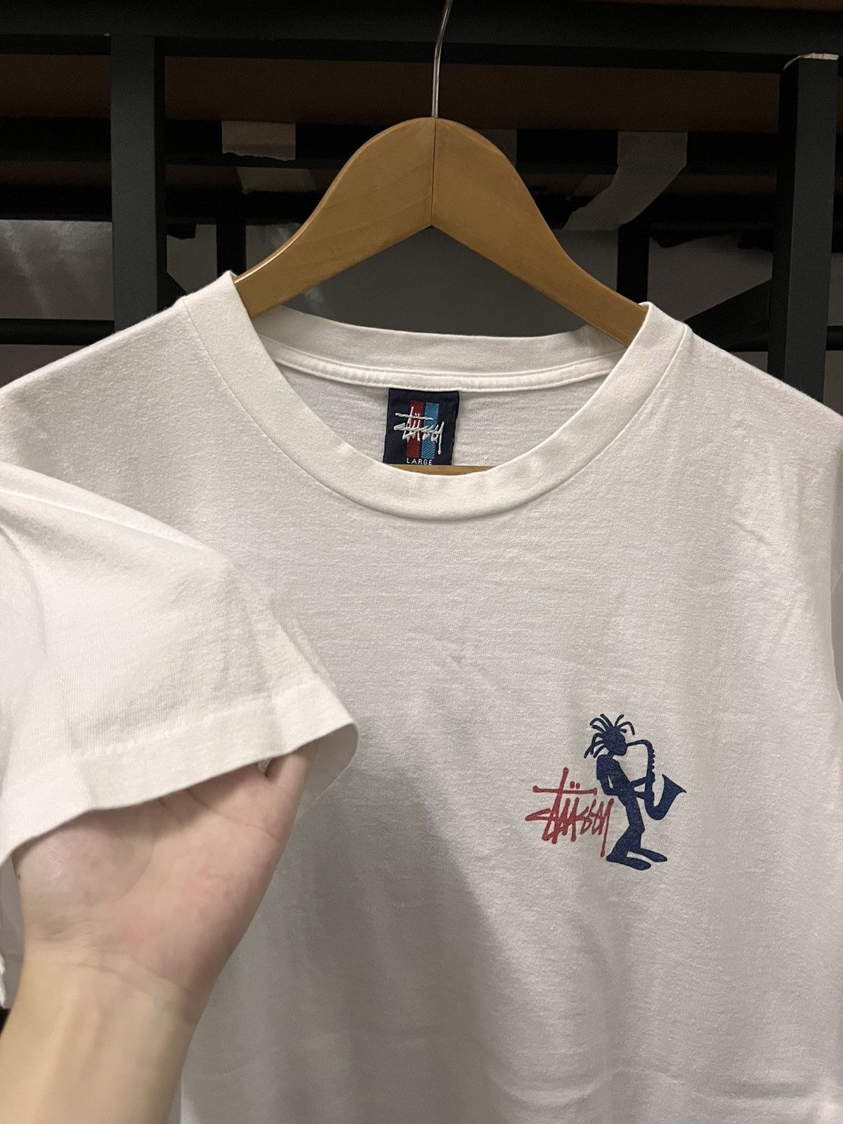 Stussy × Vintage Vintage Saxophone Guy White Shirt Size US L / EU 52-54 / 3 - 6 Thumbnail