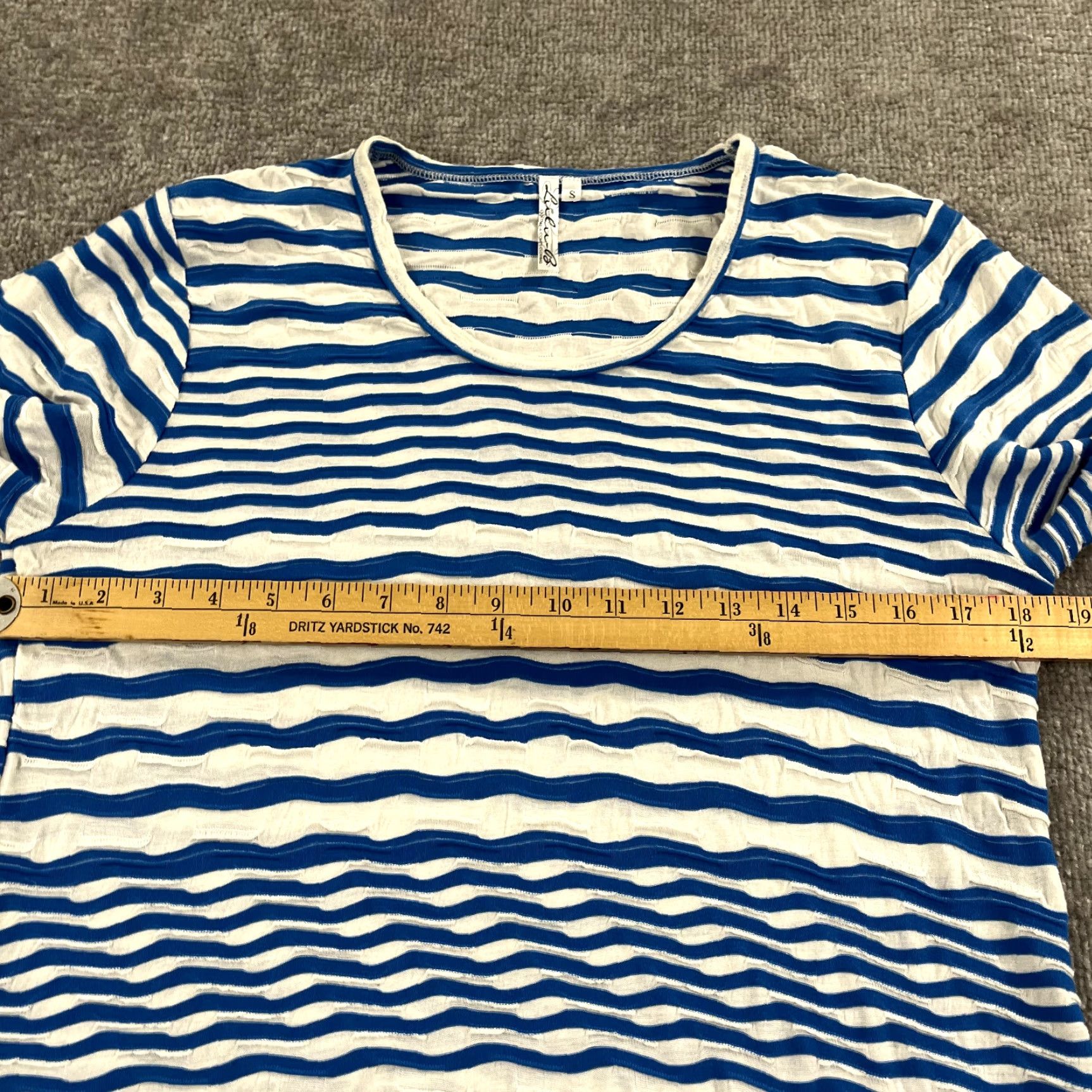 Vintage VINTAGE not applicable here; use Lulu-B Shirt Womens Small Blue White Striped Textured Tunic Top Pullover 3/4 SLV Size S / US 4 / IT 40 - 5 Thumbnail