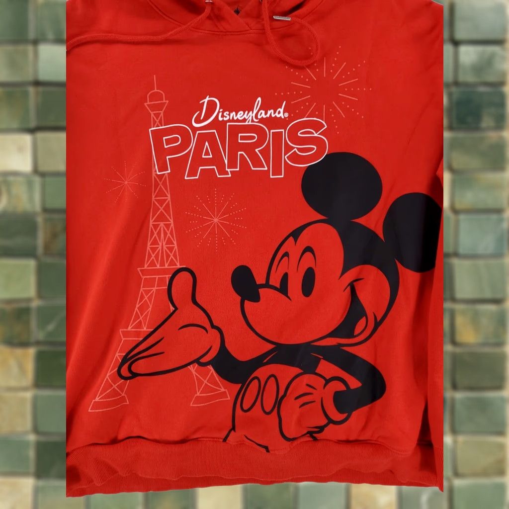 Disney VINTAGE Disneyland Paris Hoodie Sweatshirt Mickey Mouse Eiffel Tower Red XL Mens Size US XL / EU 56 / 4 - 1 Thumbnail
