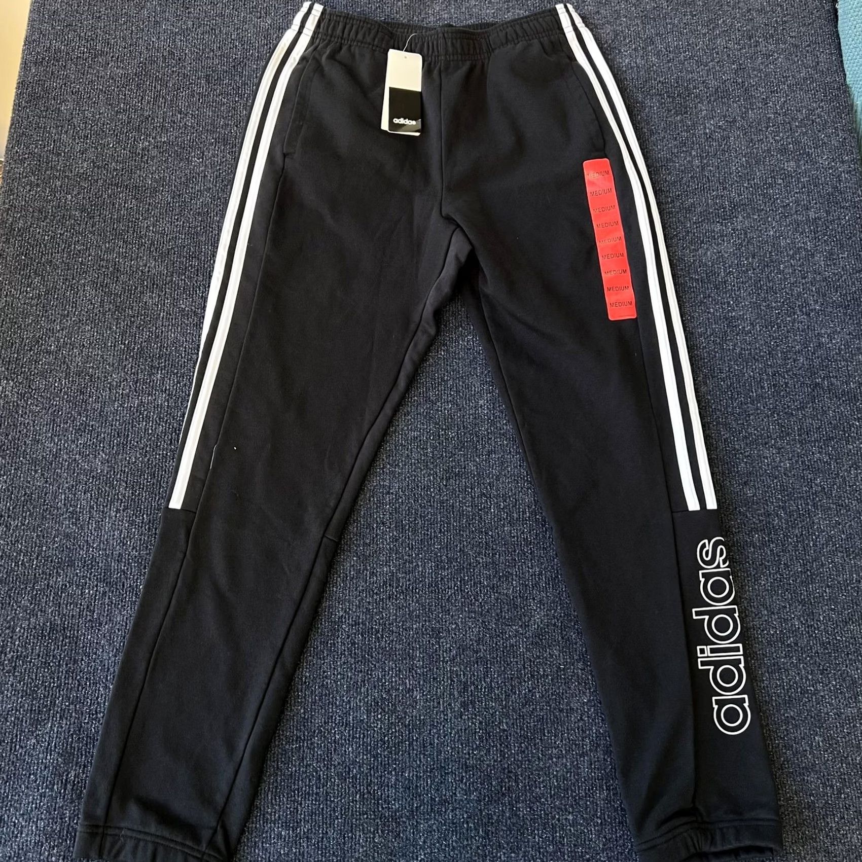 Adidas Adidas Mens Medium Black White 3-Stripes Jogger Fleece Pants GT9435 Size US 31 - 4 Thumbnail